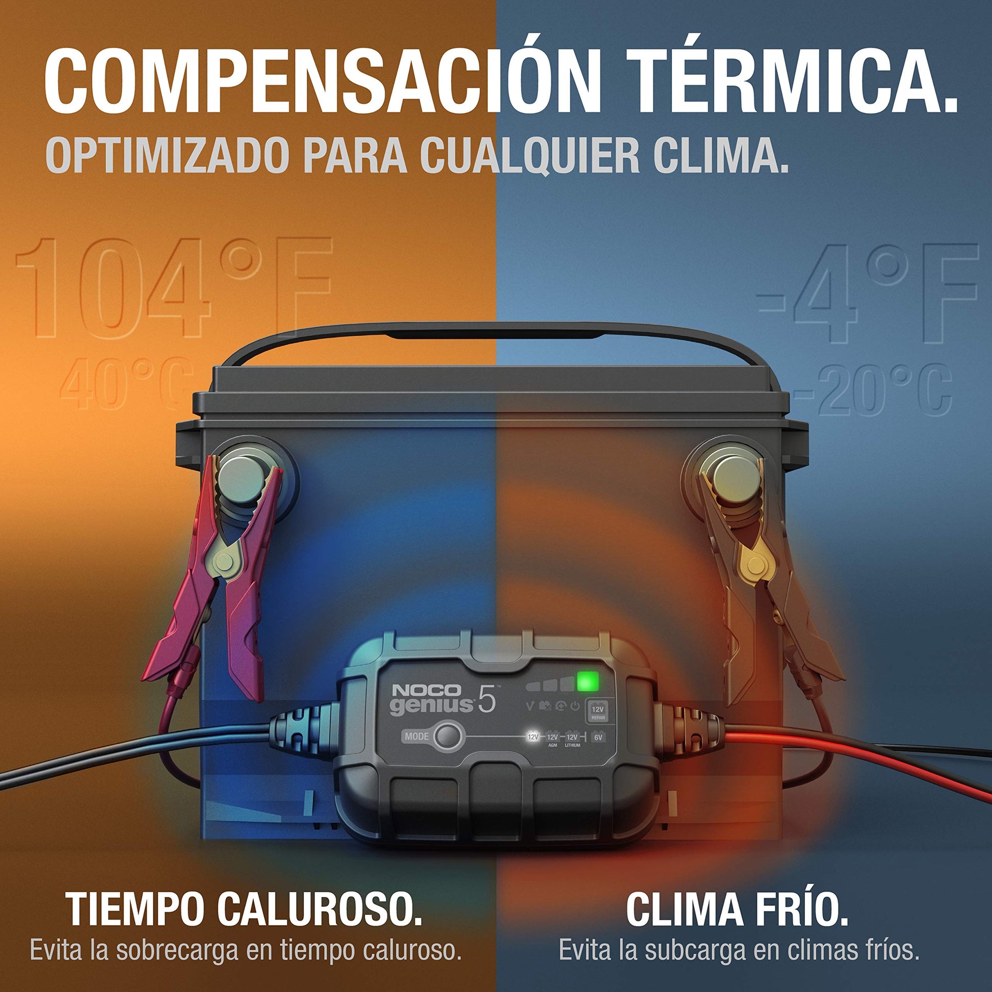 Cargador Inteligente NOCO 5A Automático Desulfatador con Compensación de Temperatura