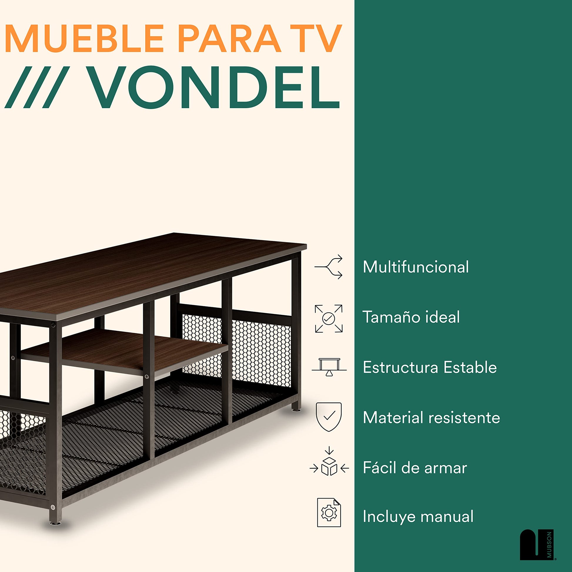 Mueble para TV MUBSON Vondel Roble con 3 Repisas