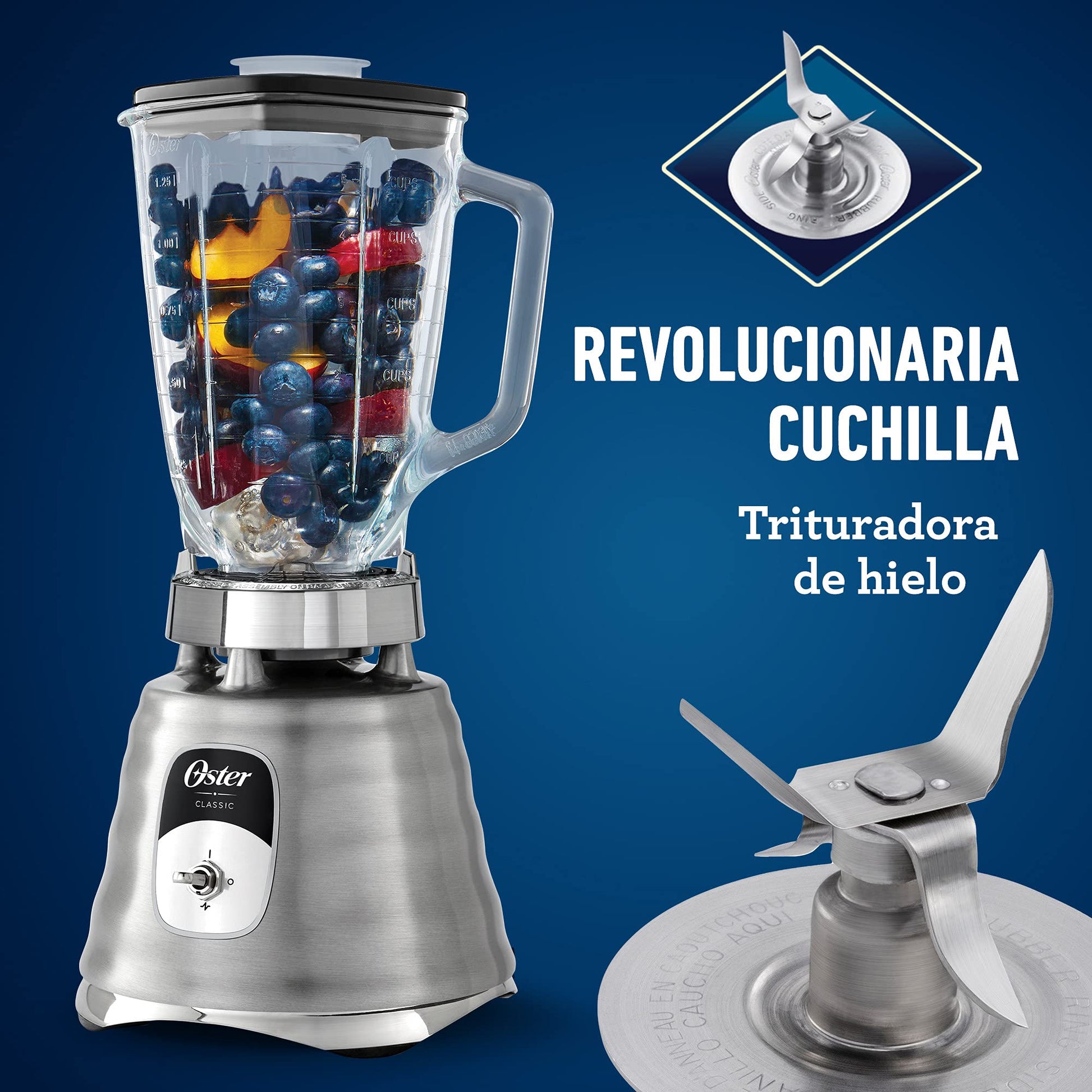 Licuadora Oster Clásica Cromada 2 Velocidades Vaso de Vidrio