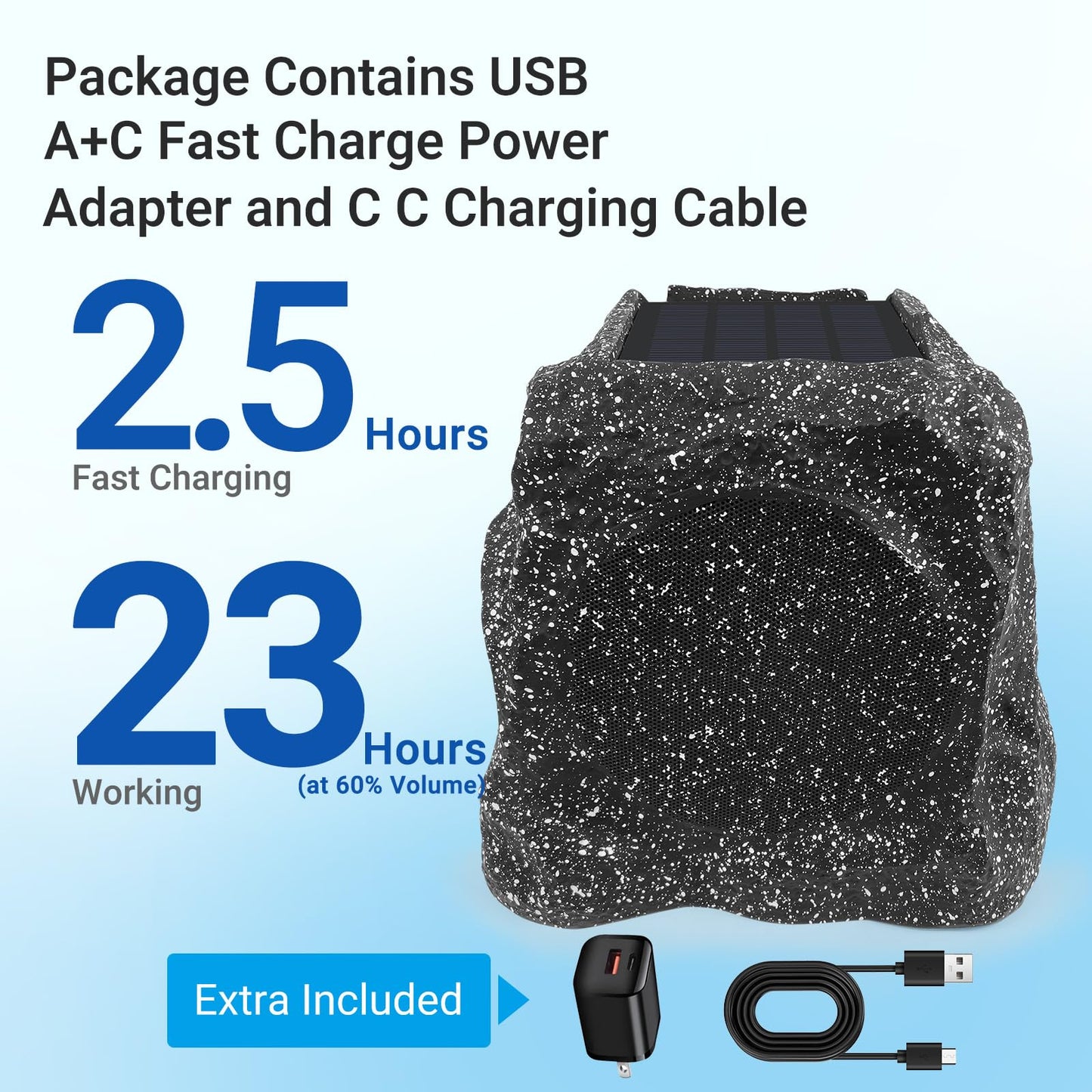 Herdio - Bocinas de roca Bluetooth de 6.5" para exteriores, resistentes al agua IPX7, inalámbricas, energía solar, 200 vatios máx., conexión TWS, alimentadas con batería recargable para jardín
