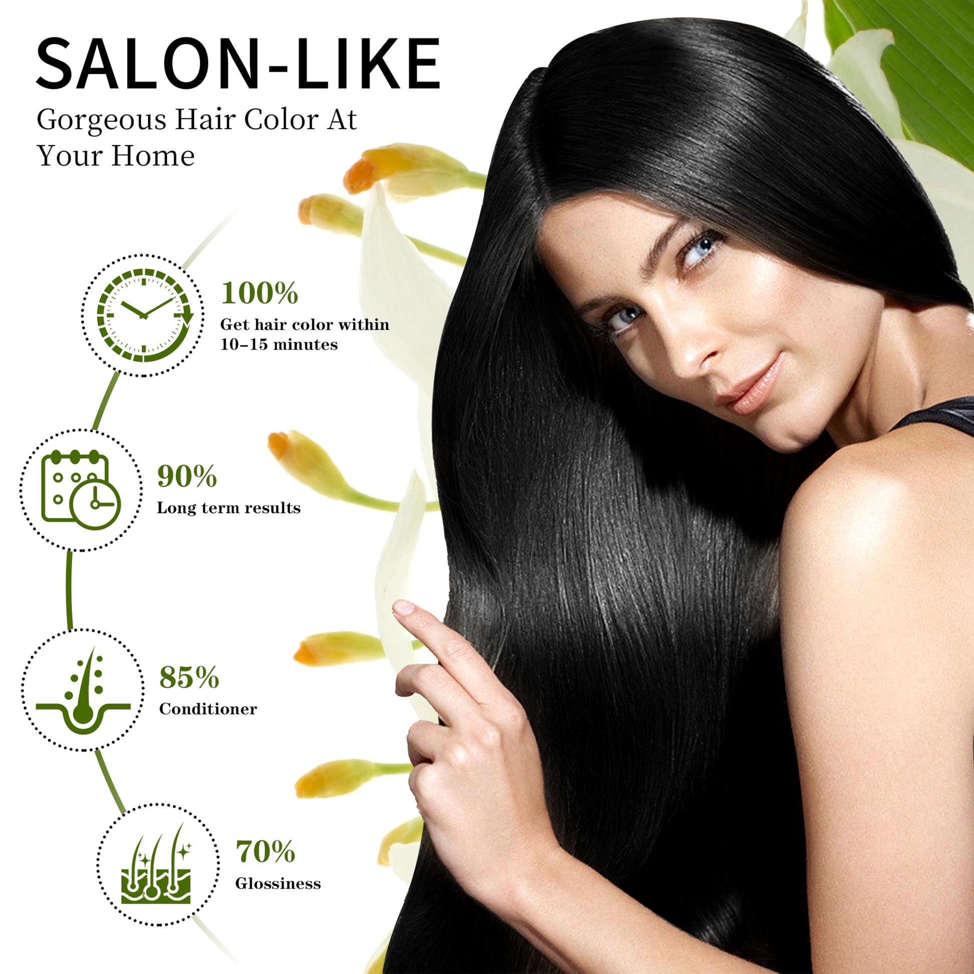 KILOMETS Champú para teñir el cabello negro: Champú Mágico de color para el cabello de mujeres - Cubre el 100% de las canas- Tinte 3 en 1 instantáneo. Con ingredientes herbales, fácil de usar, sin ensuciar, larga duración, libre de PPD y amoníaco. 500 ml