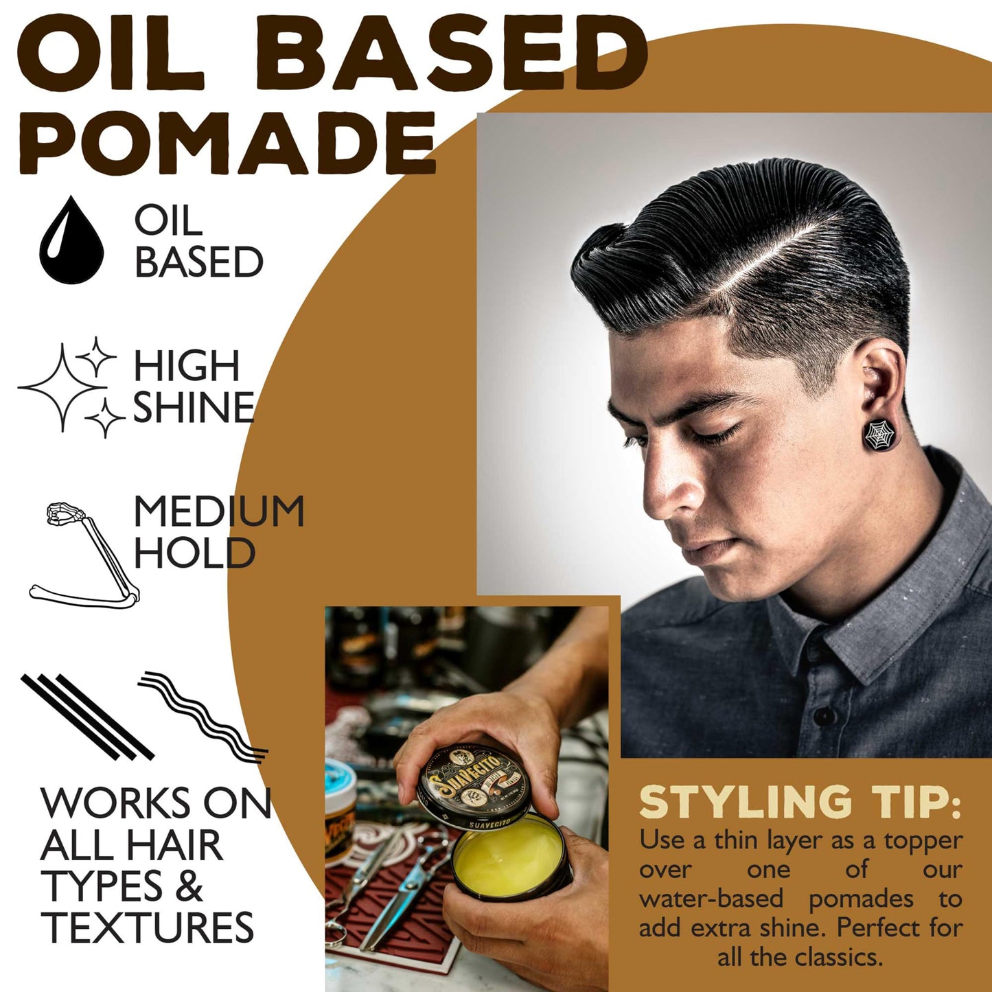 Oil Based Pomade by Suavecito for Men - 3 Oz