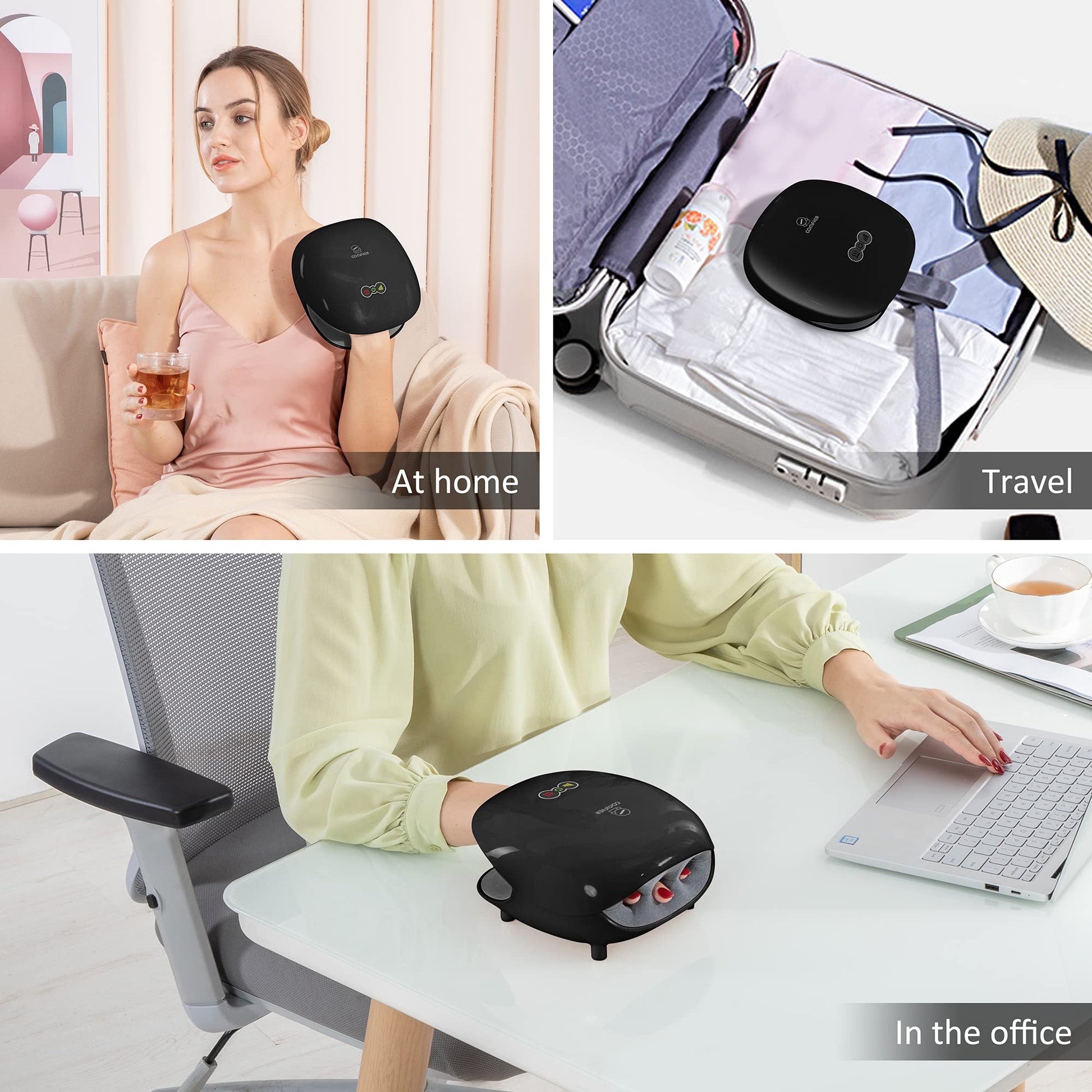 COMFIER Comfier Masajeador De Manos Inalámbrico Con Calor -3 Niveles Compresión Y Calefacción, Máquina Masajeador De Manos Recargable Para Túnel Carpiano, Regalos Ideal Para Mujeres (Negro)