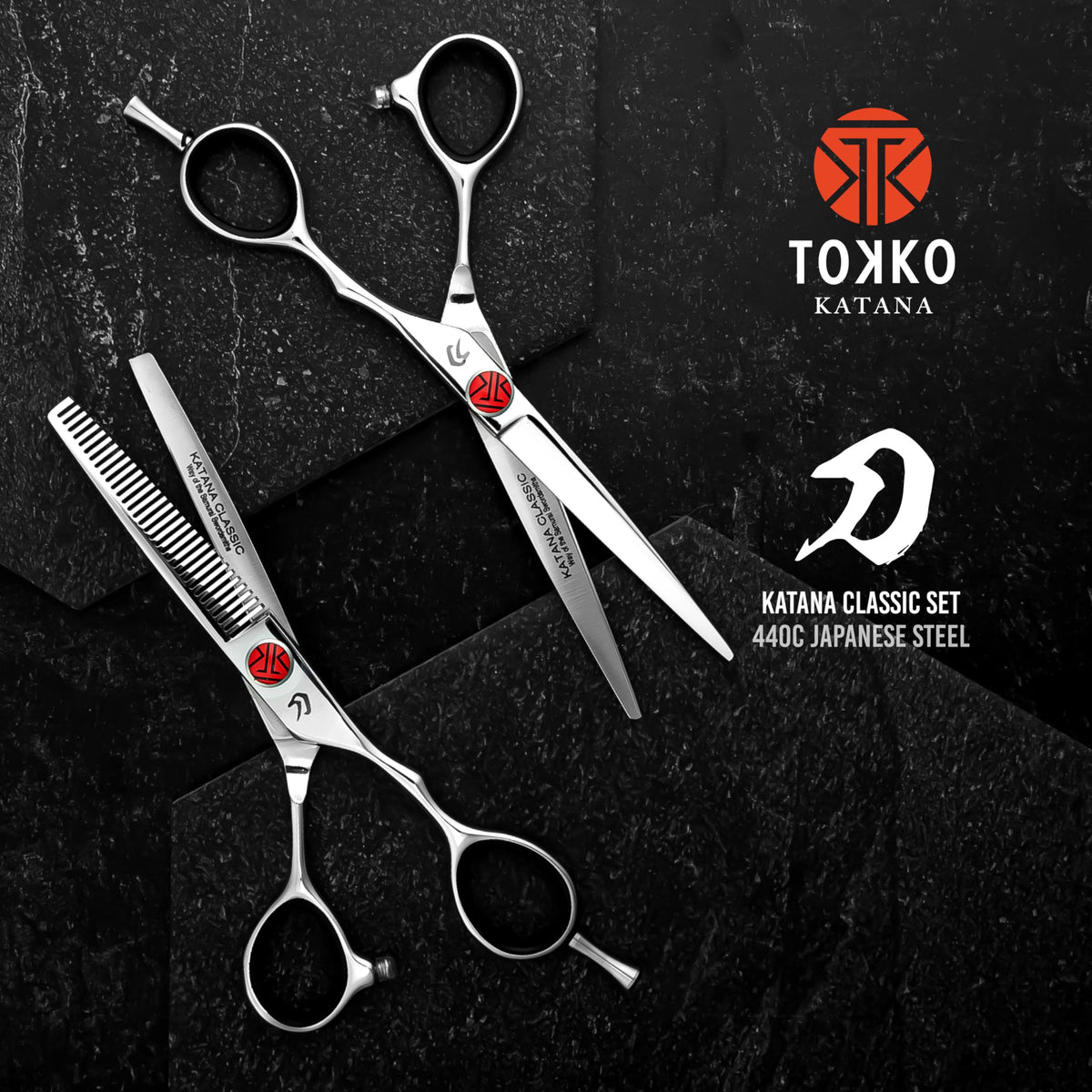 Juego de tijeras Katana Classic Profesional de 6.5" de Tokko Shears, tijeras premium de acero japonés 440C regulares y de adelgazamiento para barberos y profesionales de salón