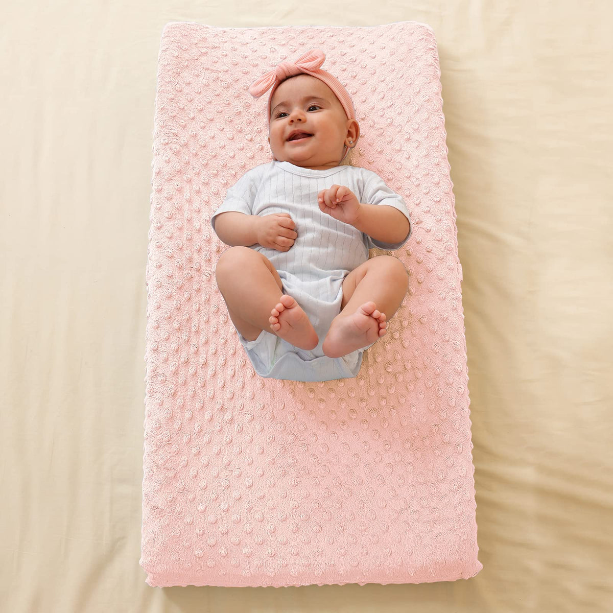 Cambiador de pañales para bebé, ultra suave, funda para cambiador de pañales, 100% algodón, sábanas para cambiar de mesa para bebés y niños, Cambio de cubierta de la almohadilla, Rosa claro