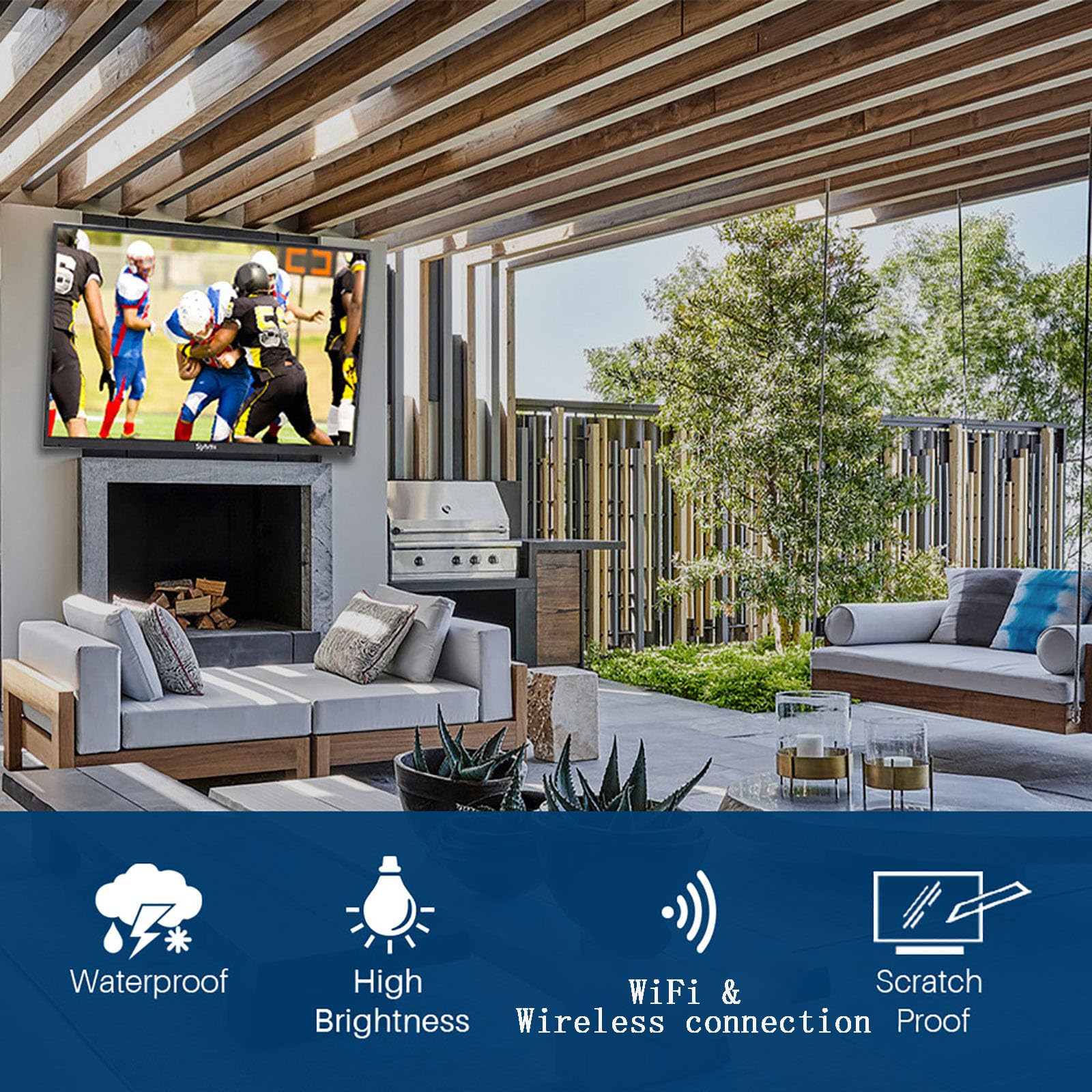 Televisor SYLVOX 55 Pulgadas Resistente al Agua Smart 4K para Sol Parcial