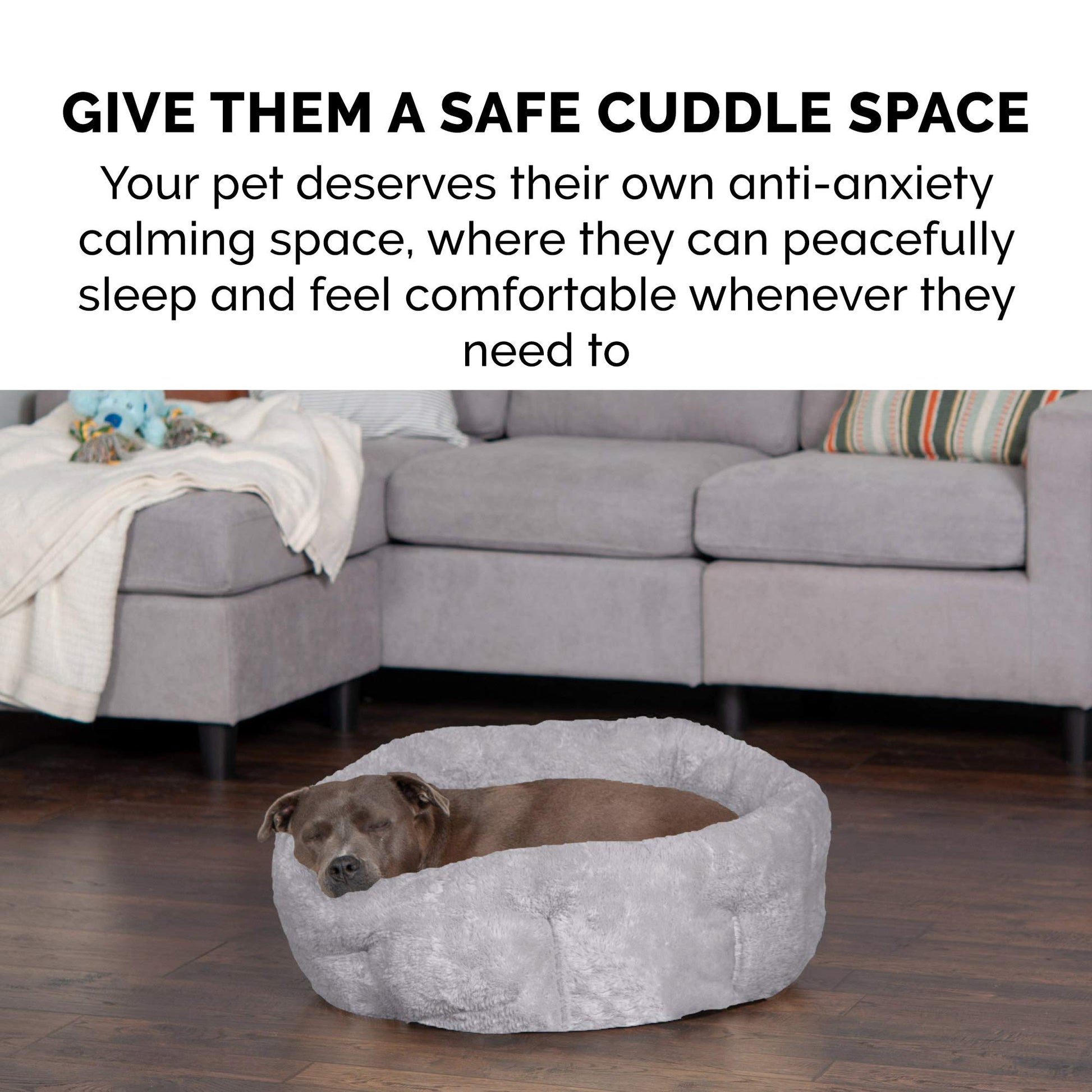 Furhaven 23" Round Medium Dog Bed Hi Lo Self-Warming Luxury Plush Faux Fur Cuddler, Washable - Gray, Medium