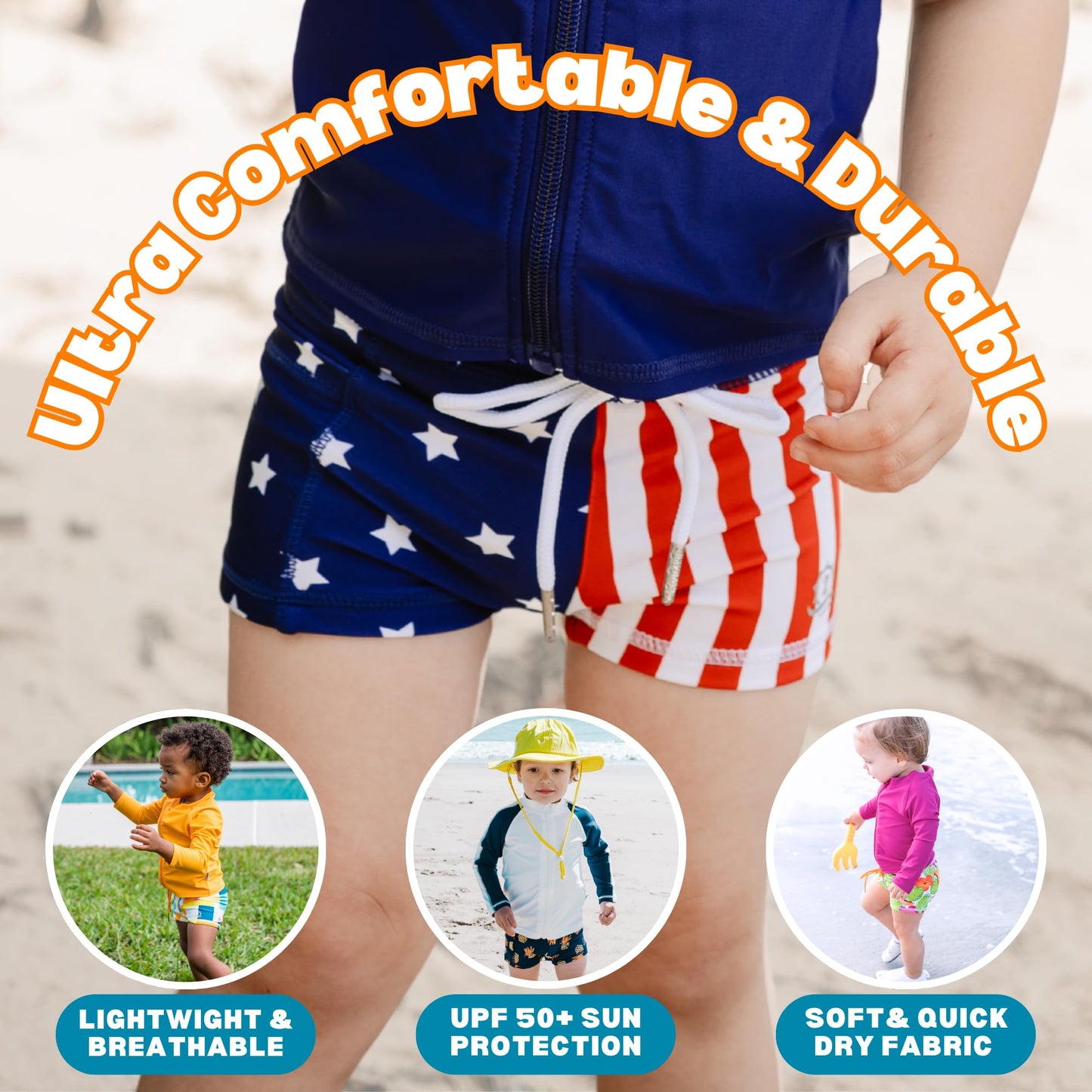 SwimZip Pantalones cortos de baño con protección UPF 50+ para bebés, niños pequeños y niños (niños o niñas).