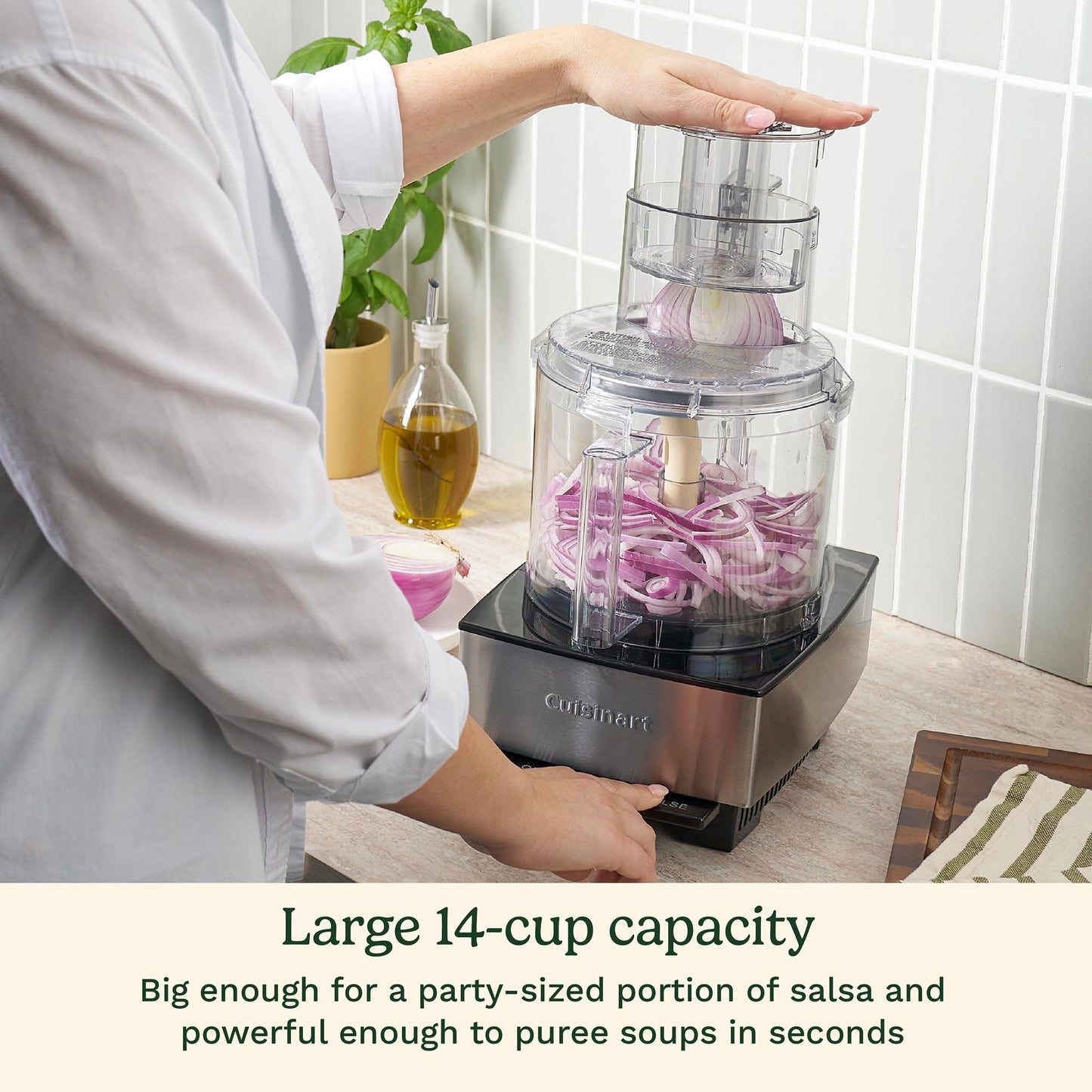 Cuisinart DFP-14BCNY - Procesador de alimentos para picar, picar, triturar, puré y amasar masa, acero inoxidable, DFP-14BCNY