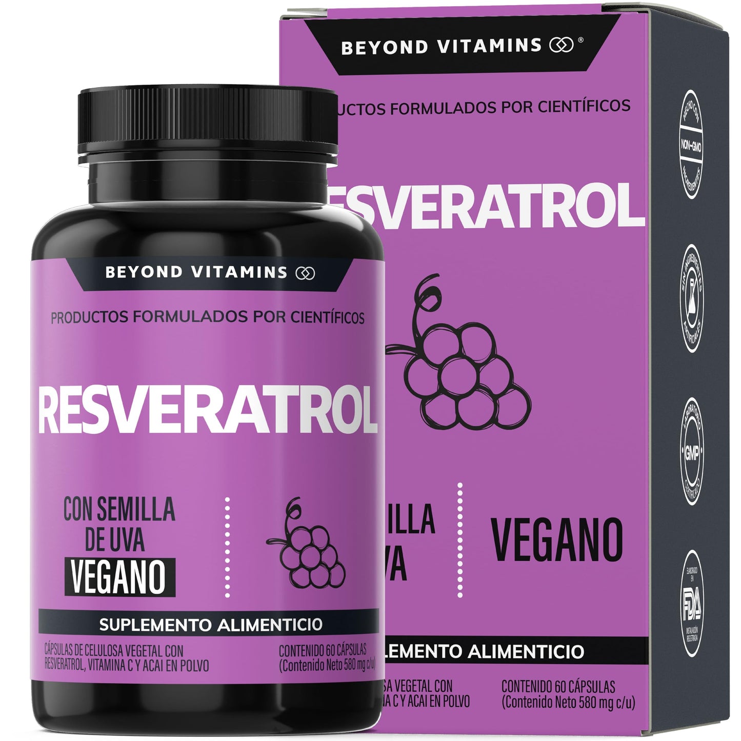 Suplemento Trans-Resveratrol Vegano con Pimienta Negra y Vitamina C para Mejor Absorción