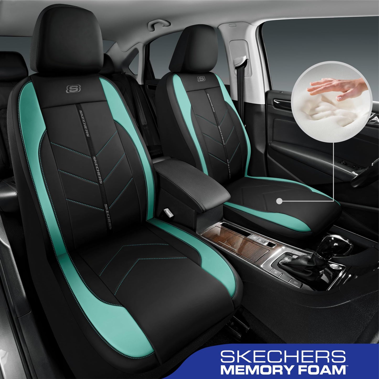 Skechers Fundas de asiento de coche, fundas de asiento de cuero sintético de lujo, protector de asiento de coche impermeable antideslizante para asientos delanteros, accesorios de coche compatibles