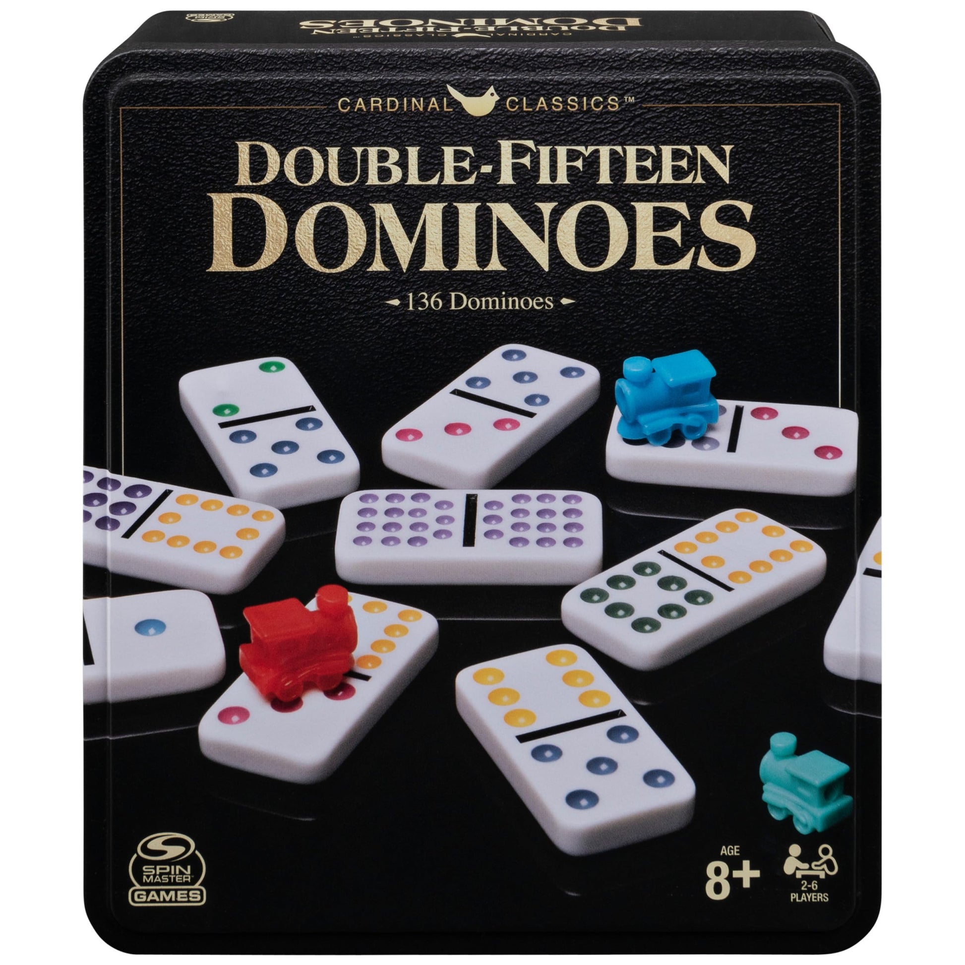 Juego de Dominó Doble Quince Spin Master Games Lata de Almacenamiento para Familias y Niños 8 Años en Adelante