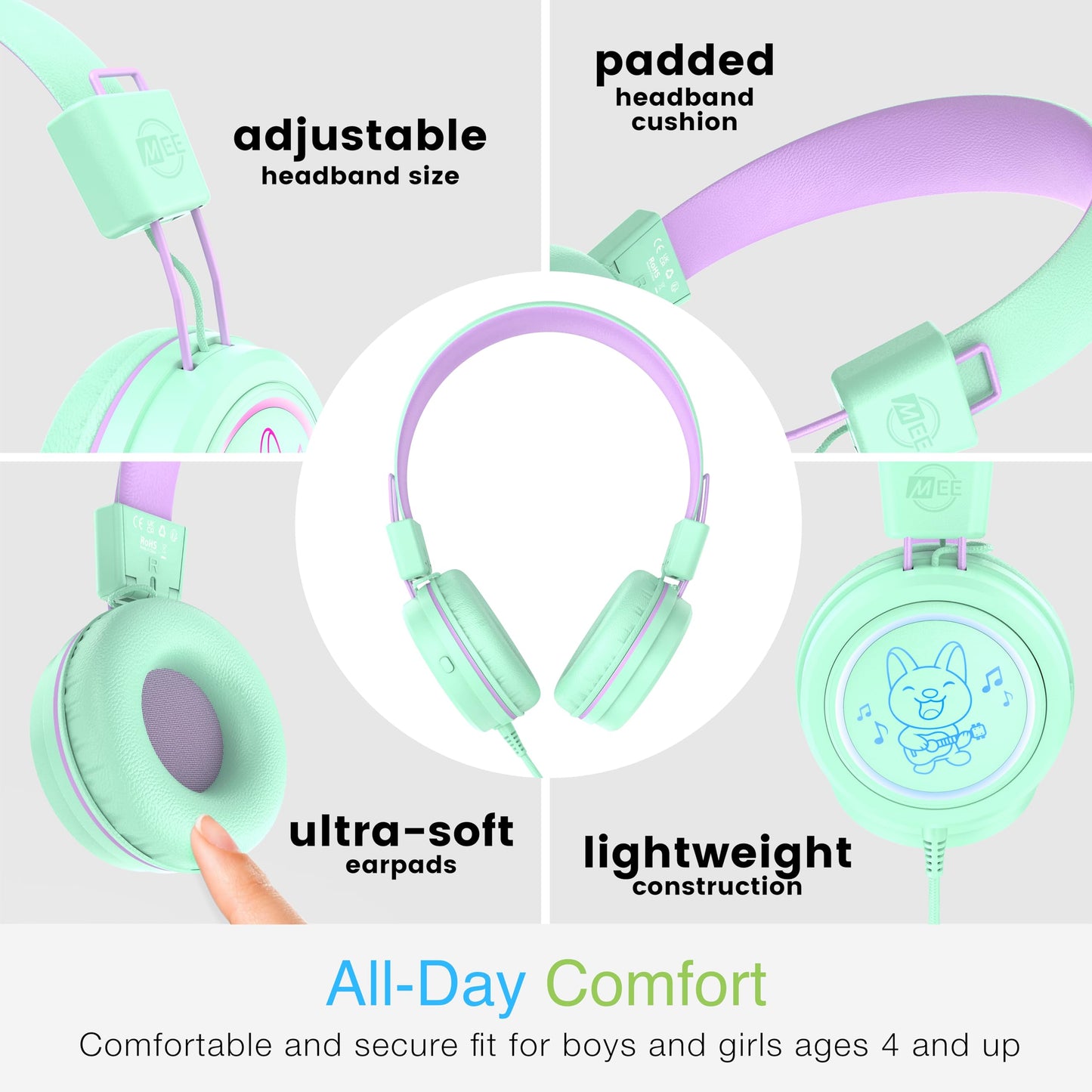 Auriculares MEE audio KidJamz KJ55 USB-C LED Multicolores para Niños