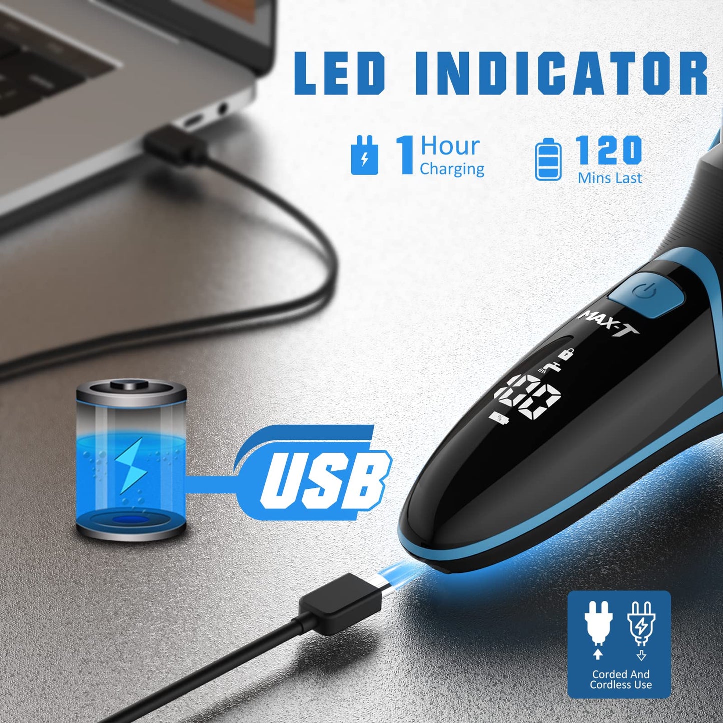 MAX-T Afeitadora eléctrica para hombres, maquinilla de afeitar eléctrica inalámbrica con estuche de viaje, uso húmedo y seco, afeitadora eléctrica para hombre con recortadora emergente, recargable 3D, IPX7, resistente al agua, el mejor regalo para papá/am