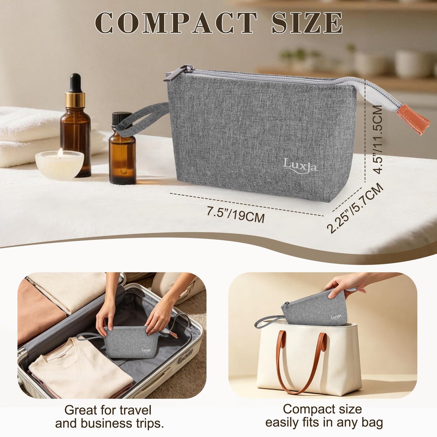 Luxja Essential Oil Carrying Bag - Holds 8 Bottles (5ml-15ml, Also Fits for Roller Bottles), Portable Organizer for Essential Oil and Small Accessories, Gray