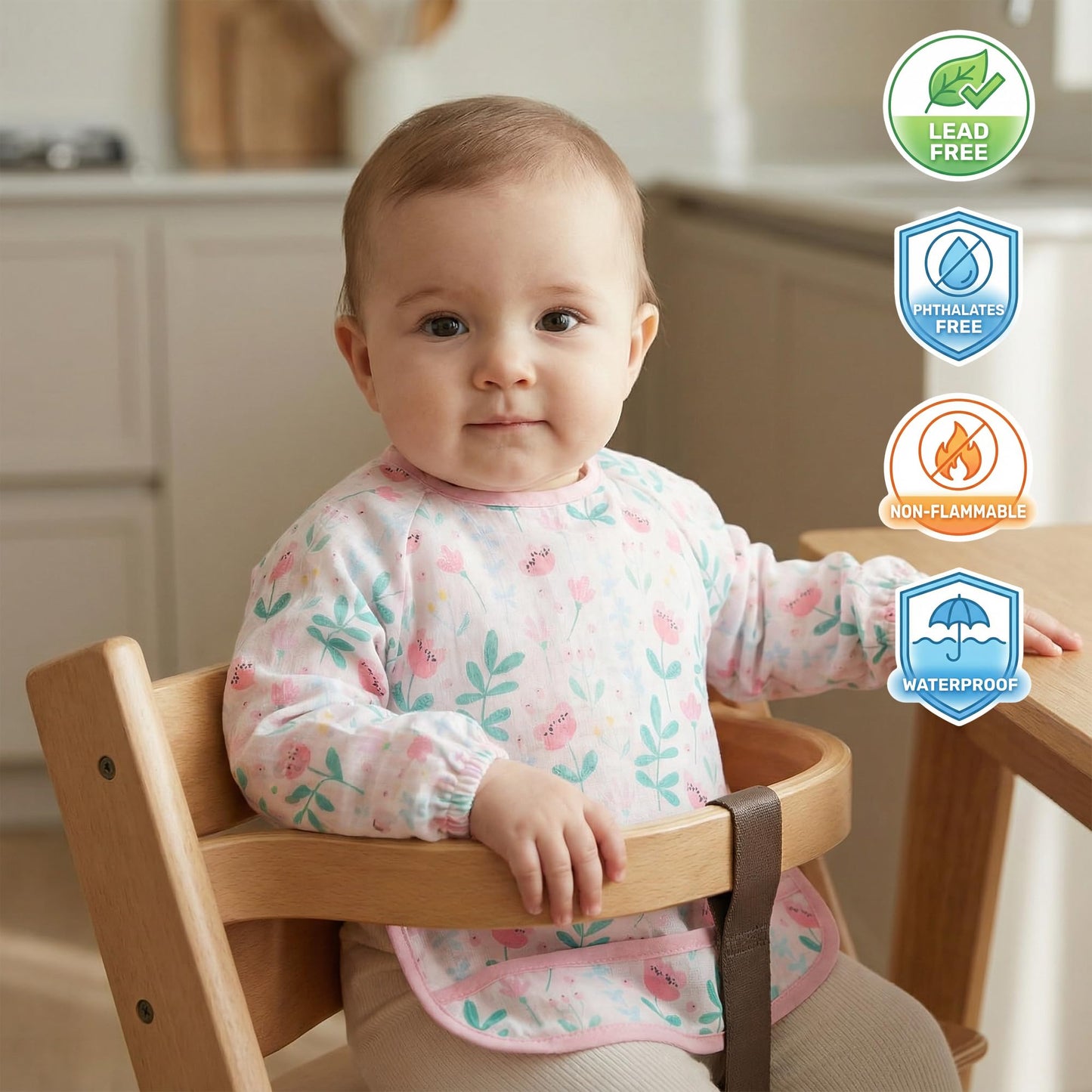 HAMUR HOME - Babero de manga larga para bebé de 2 a 4 años - Impermeable y a prueba de desorden, para destete LED, lavable a máquina, babero de alimentación ligero para bebés y niños pequeños