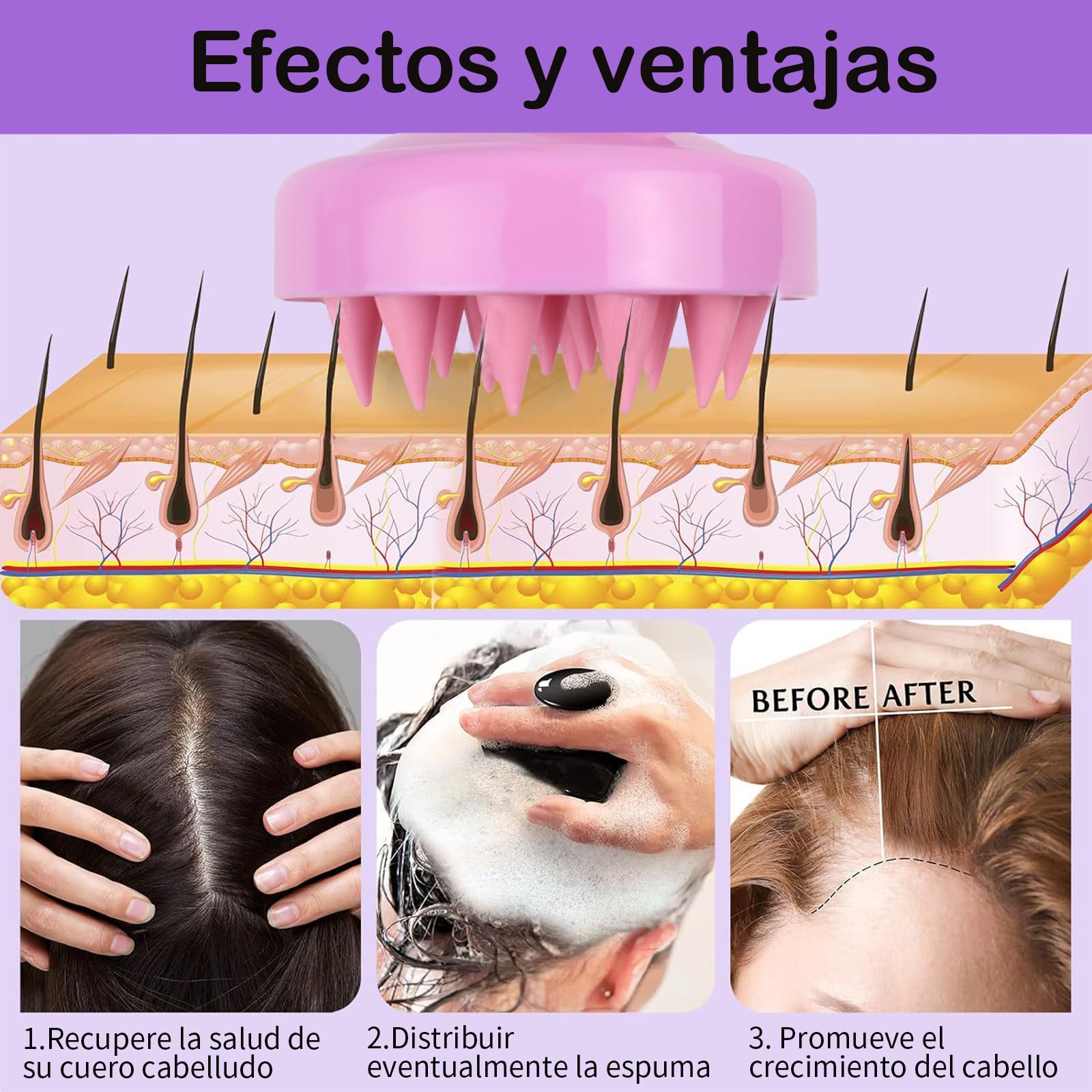 Masajeador de Cuero Cabelludo de Silicona Suave Rosa para Crecimiento y Anticaspa
