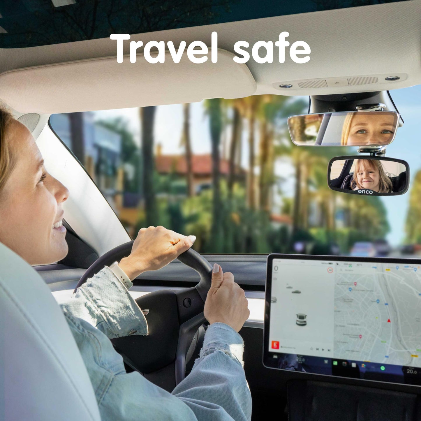 Onco - Juego de espejos para coche para bebé, retrovisores y delanteros, doble premiado, 100% inastillables y a prueba de sacudidas, rotación de 360°, vista convexa ancha, esenciales para recién