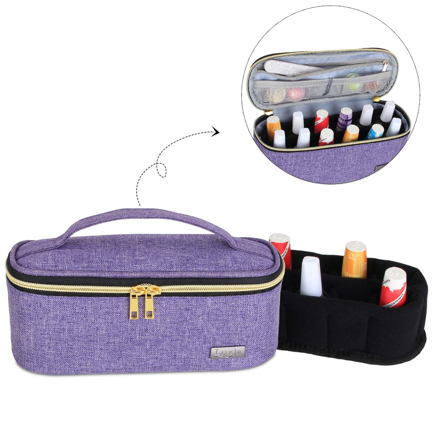 Luxja - Organizador de esmalte de uñas, capacidad para 12 botellas (15 ml, estuche para esmalte de uñas y herramientas pequeñas, color morado