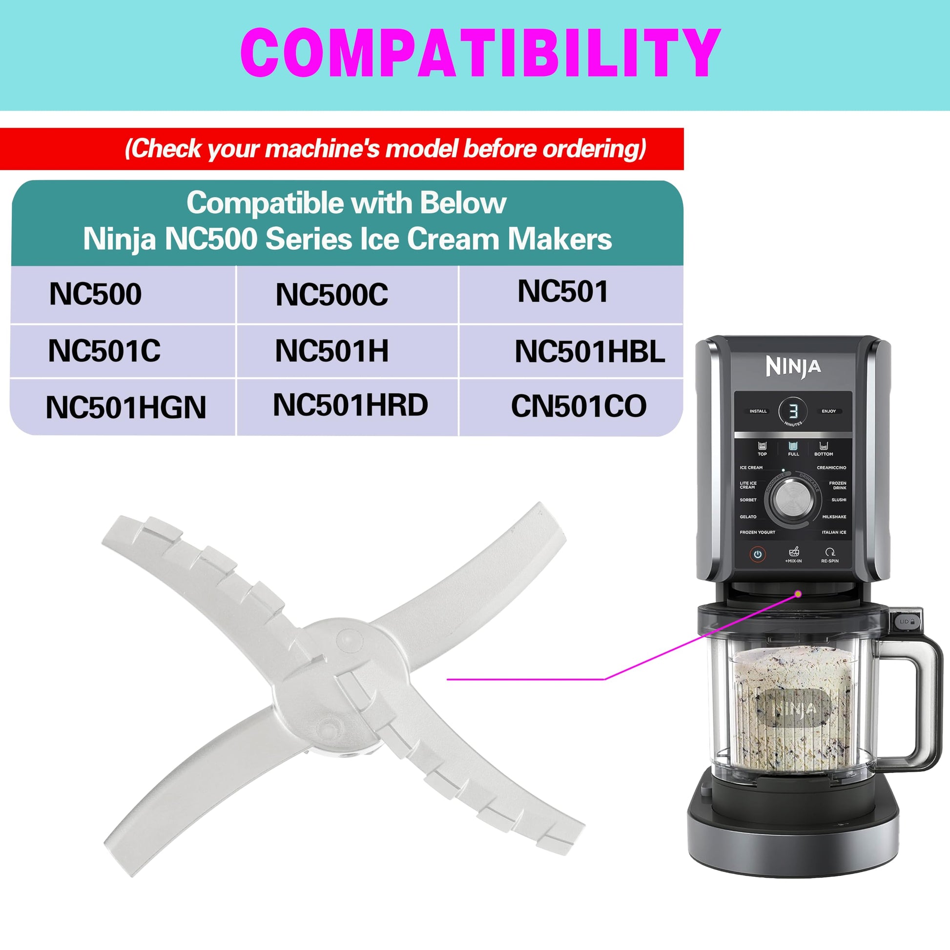 Paleta de repuesto compatible con fabricantes de helados Ninja Creami NC501 CN501CO NC500C NC501C NC501H Series, piezas de repuesto para accesorios de helado Ninja