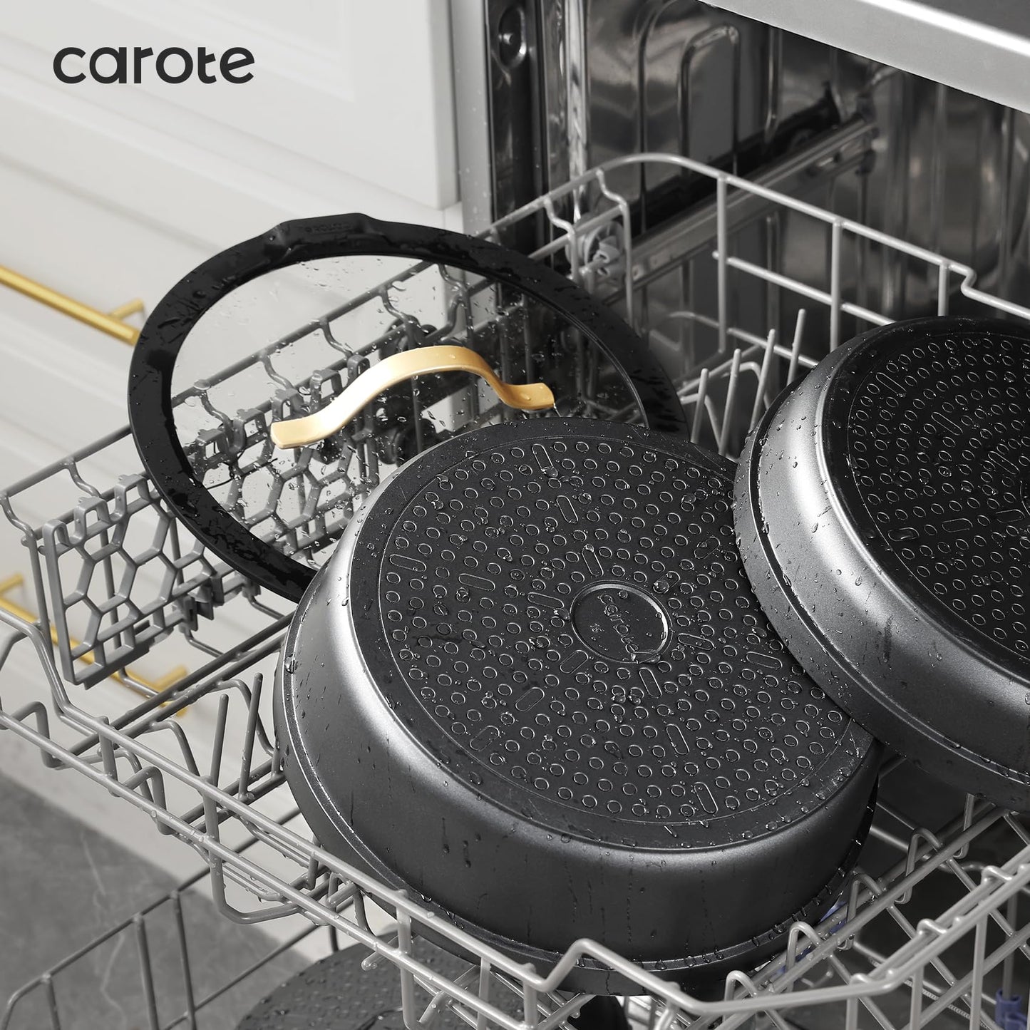 CAROTE - Juego de 20 ollas y sartenes antiadherentes, aptos para lavavajillas, horno y refrigerador, mango extraíble, utensilios de cocina aptos para horno RV, juego de cocina de inducción, negro
