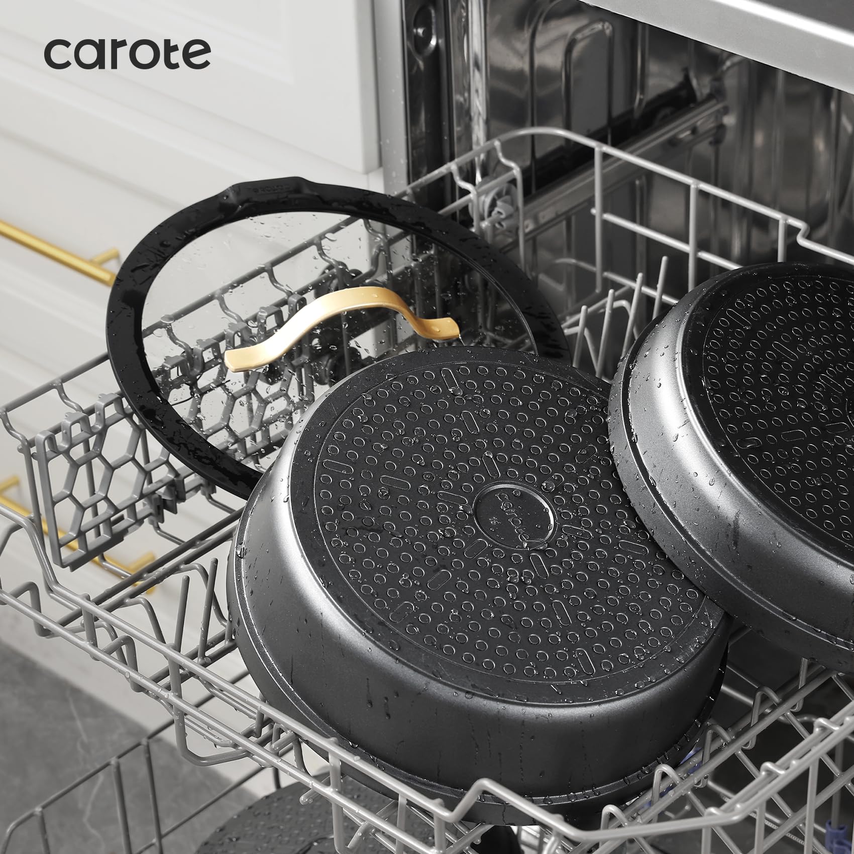 CAROTE - Juego de 20 ollas y sartenes antiadherentes, aptos para lavavajillas, horno y refrigerador, mango extraíble, utensilios de cocina aptos para horno RV, juego de cocina de inducción, negro