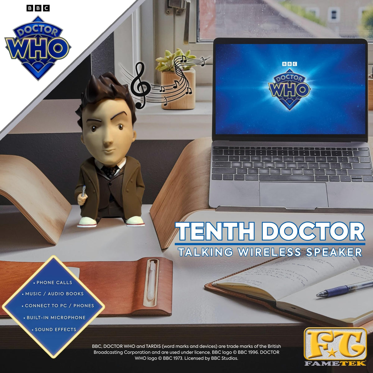 Altavoz Bluetooth FAMETEK Décimo Doctor de Doctor Who con Figura Parlante Seis Pulgadas y Citas Icónicas
