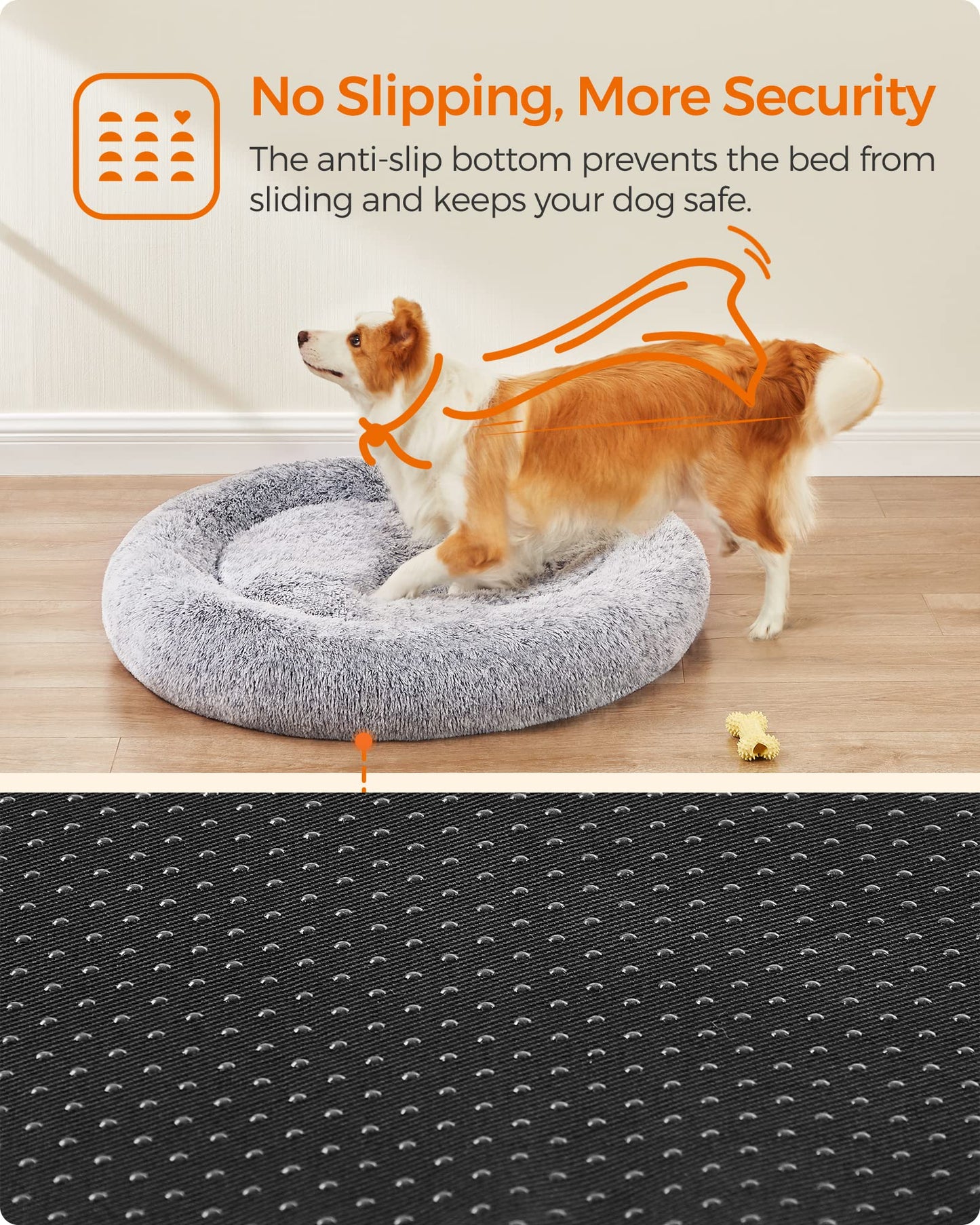 Feandrea Cama de Perros, Cama para Mascotas, Diámetro de 100 cm, Cojín Central Extraíble y Lavable, Alfombra de Felpa, Gris Ombré MPGW042G01