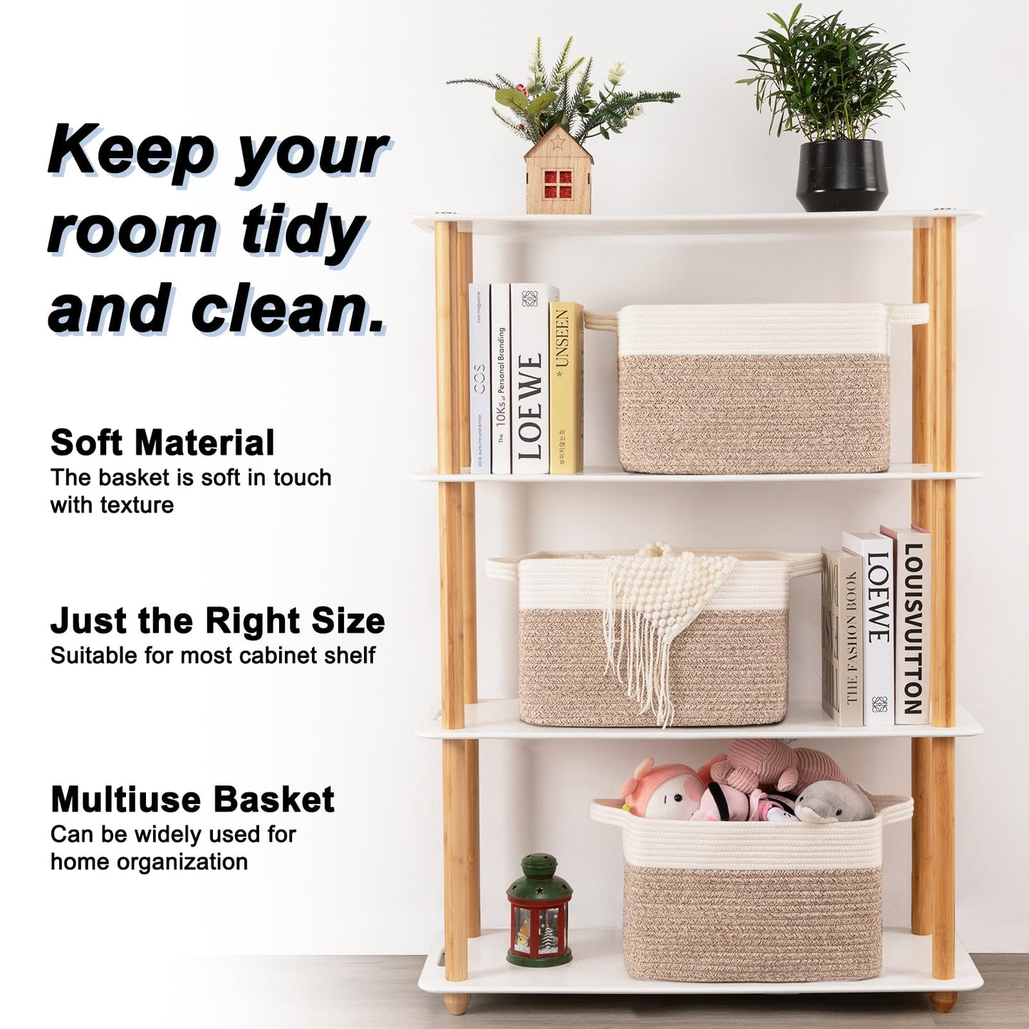 OIAHOMY - Paquete de 3 cestas de almacenamiento para organizar, 13 x 9.85 x 8.7 pulgadas, cesta tejida con asas, contenedor de almacenamiento de juguetes, cesta elegante para decoración de habitación