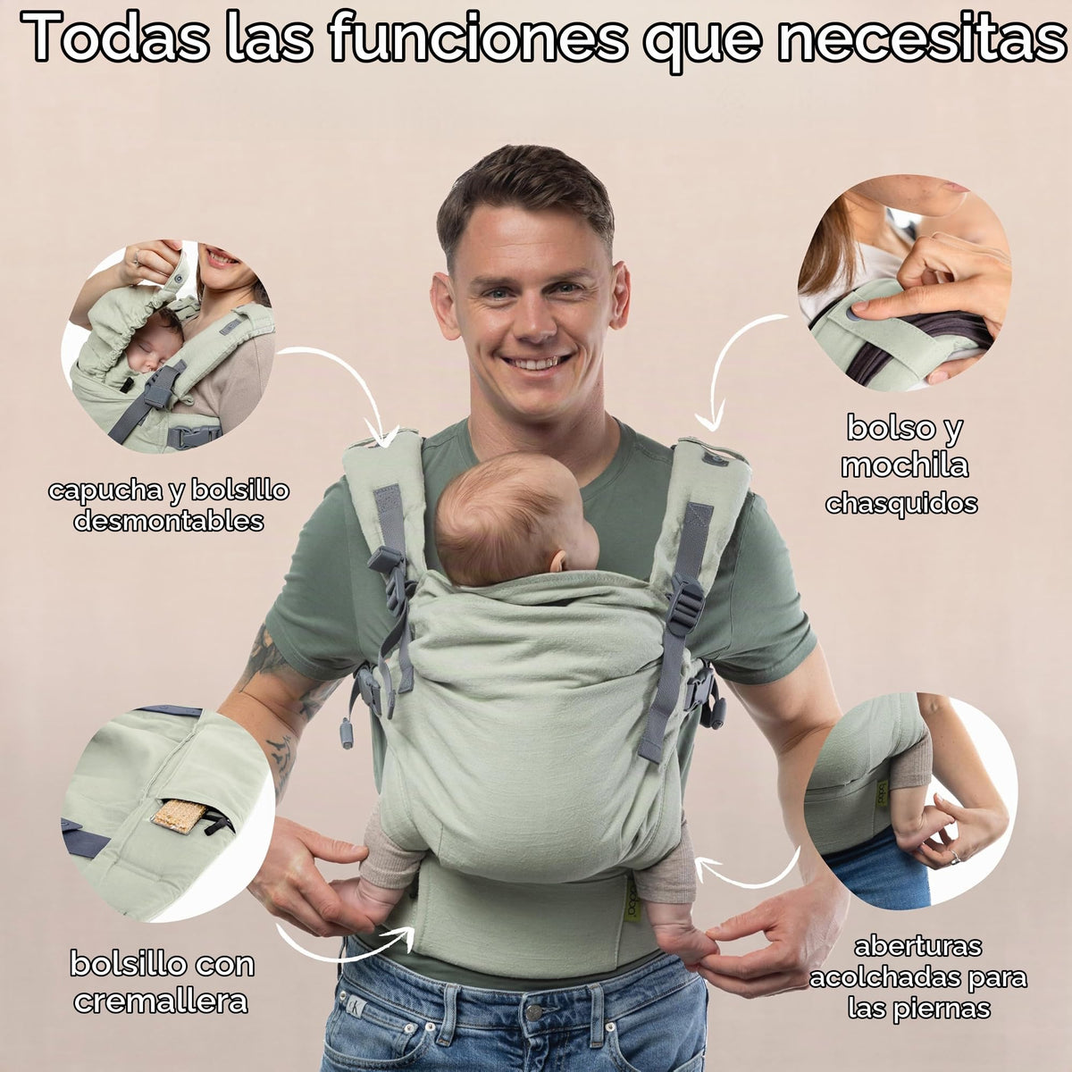 Boba X - Portabebés para recién nacidos a niños pequeños, mezcla de lino transpirable, certificado para cadera saludable, ligero, tamaño pequeño a grande 7-45 libras, portabebés microajustable desde