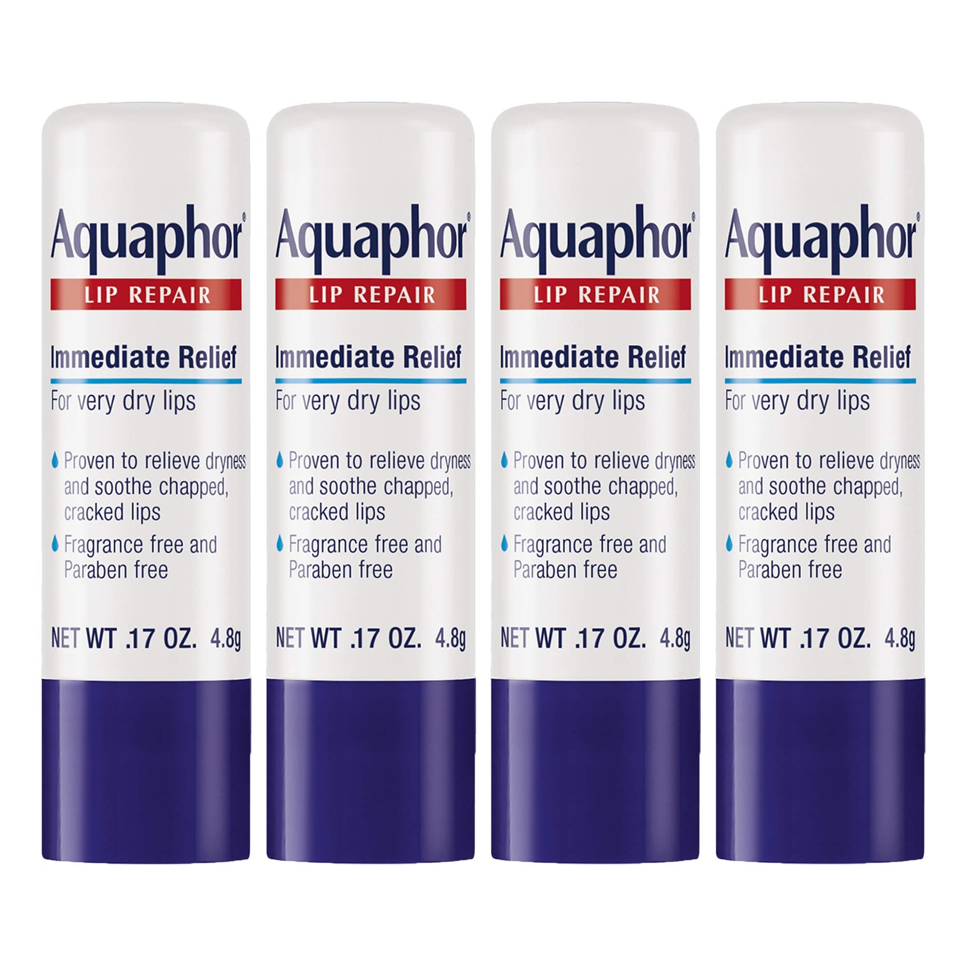 Aquaphor Barra de reparación de labios – Calma los labios secos agrietados – 1.7 onzas (paquete de 4)