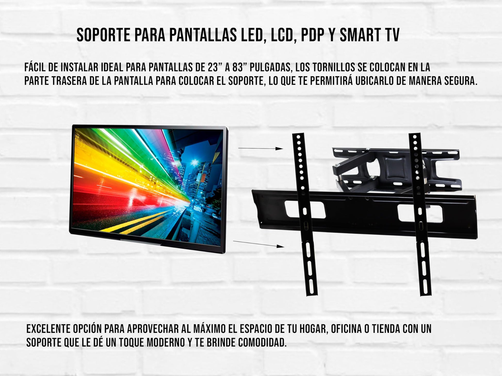CONTROL EXPERT Soporte para TV Pantalla Monitor Movible de 23 a 86 Pulgadas de Pared Articulado Soporta hasta 80 kg Base para Televisión Pantalla Vesa 400x400mm