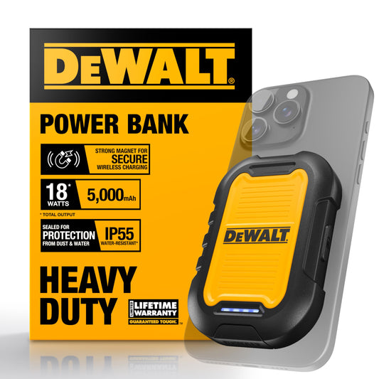 DEWALT - Banco de energía magnético resistente de 5.000 mAh, cargador portátil inalámbrico resistente, batería de carga rápida de 18 W, USB-C a C con cable adaptador USB de 4 pies, resistente al agua