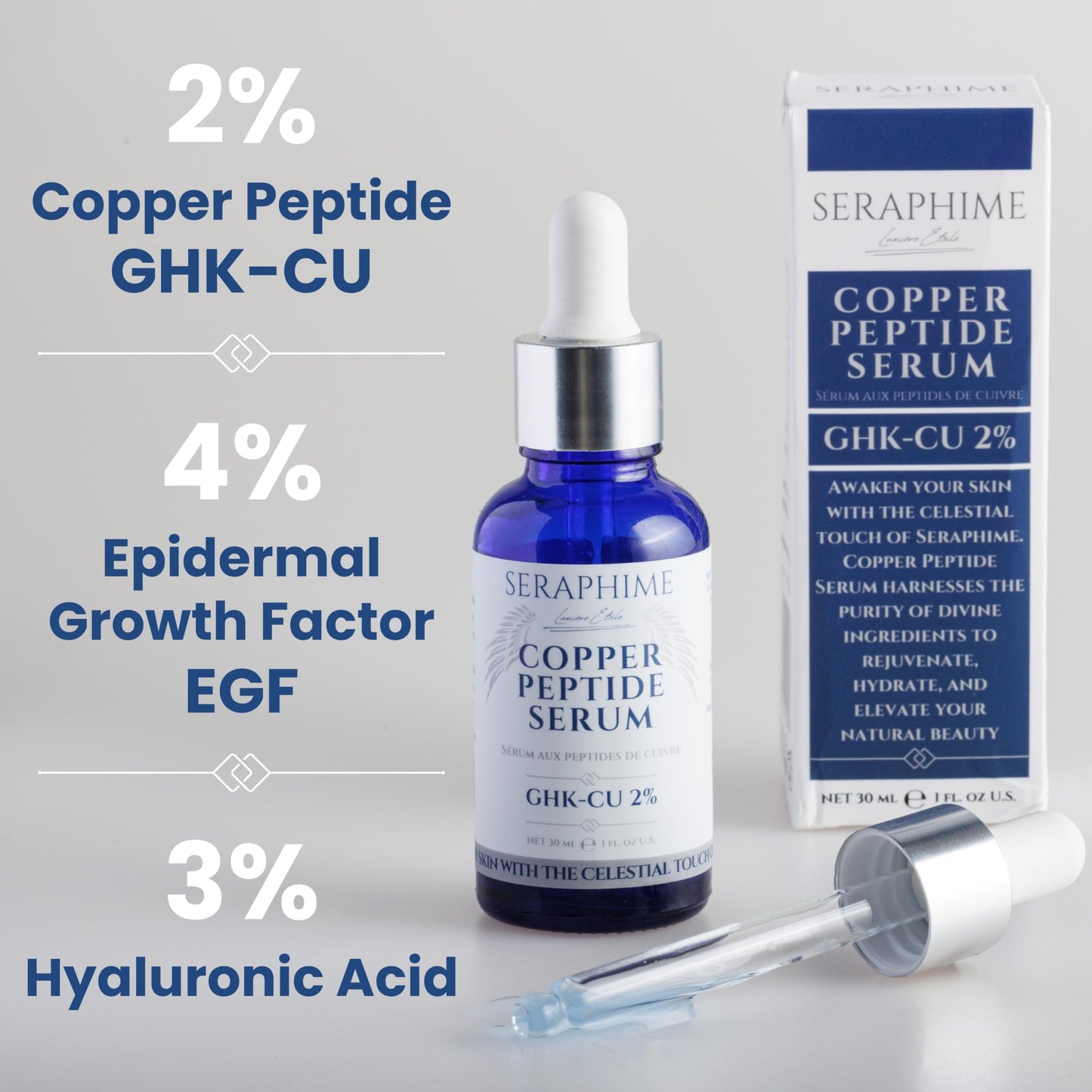 Suero de péptidos de cobre para rostro, suero de péptidos de cobre GHK Cu con niacinamida, ácido hialurónico y glicerina, suero de cobre, complejo de péptidos, sin parabenos, 30 ml/1 onza líquida