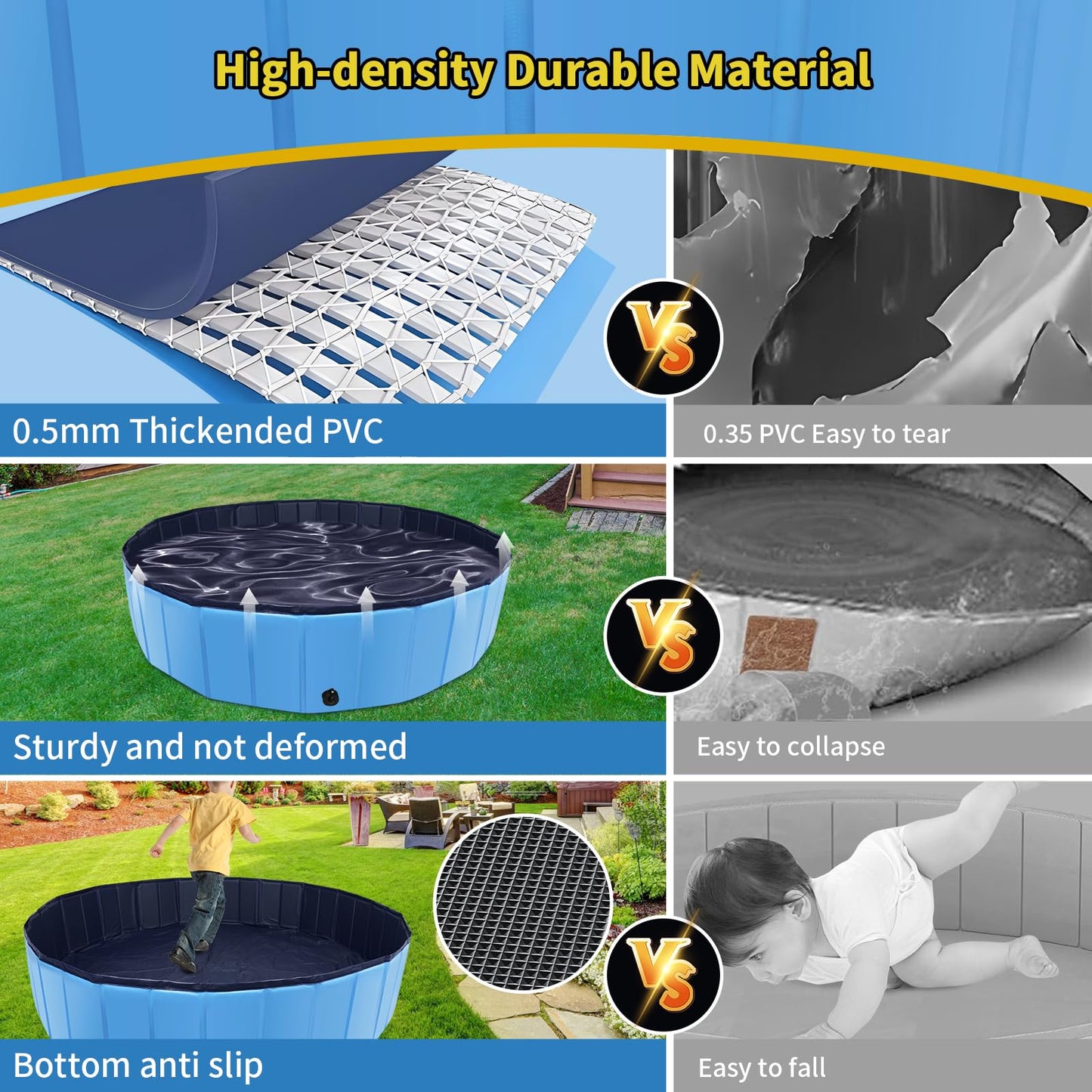 CACSPS - Piscina plegable para perros, piscina infantil de 47 x 12 pulgadas con plástico duro, tina antideslizante para patio trasero al aire última intervensión, piscina plegable para perros,