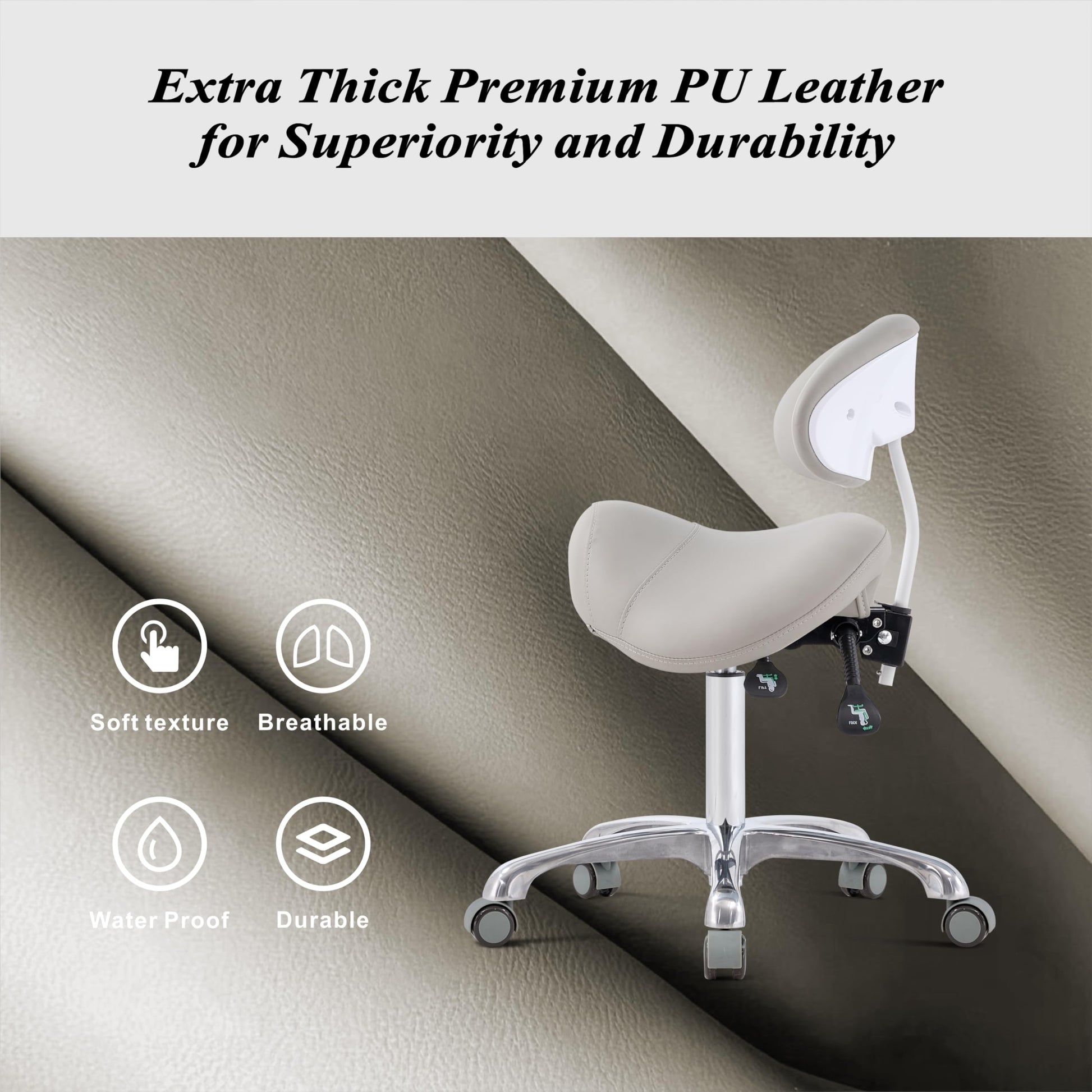 HNKastela - Sillín rodante con soporte trasero, silla ergonómica de altura ajustable con ruedas para higienista dental, salón, esteticista