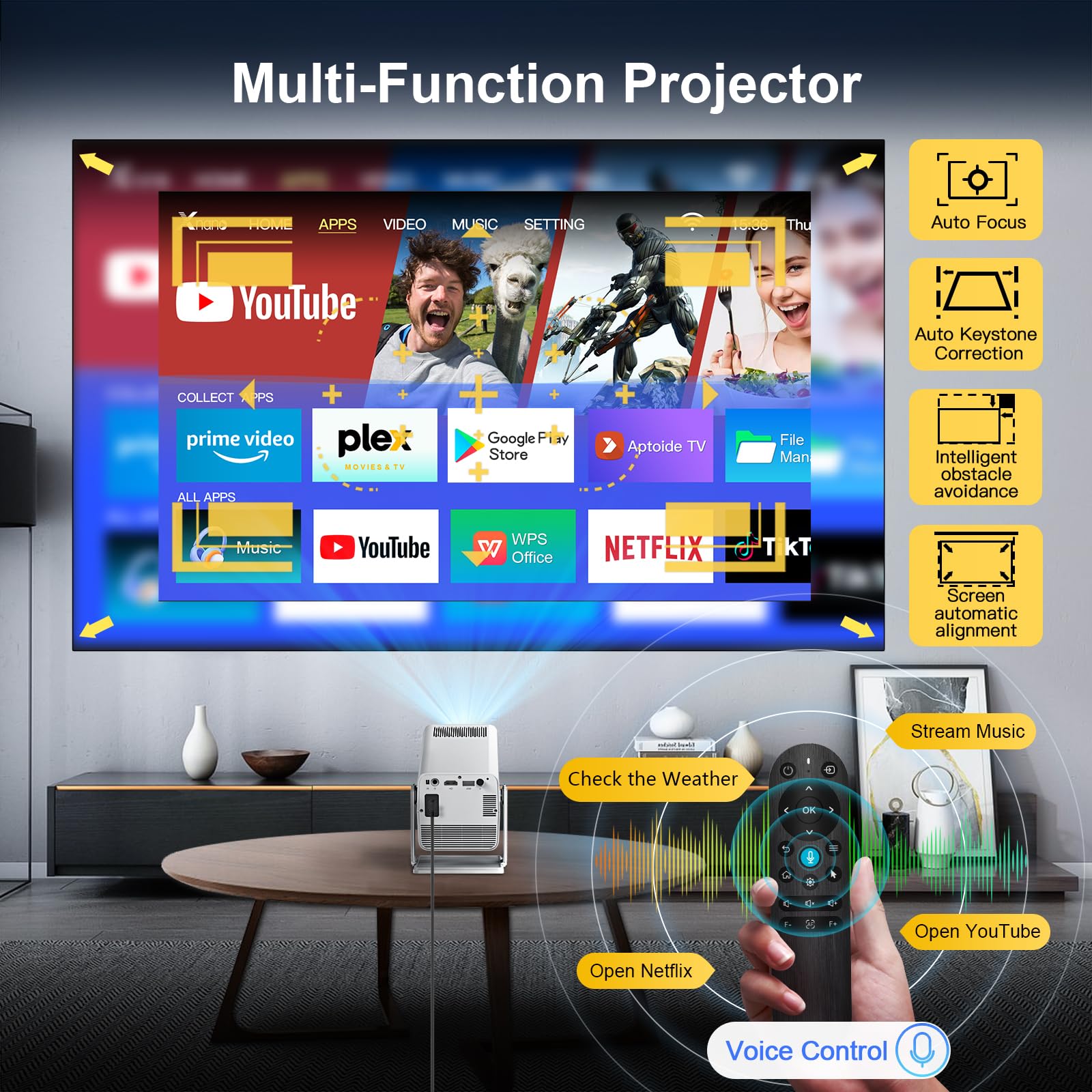 Proyector de Video XNANO Giratorio 270° Bluetooth 5.2 WiFi 6 HD 1080P con Control de Voz
