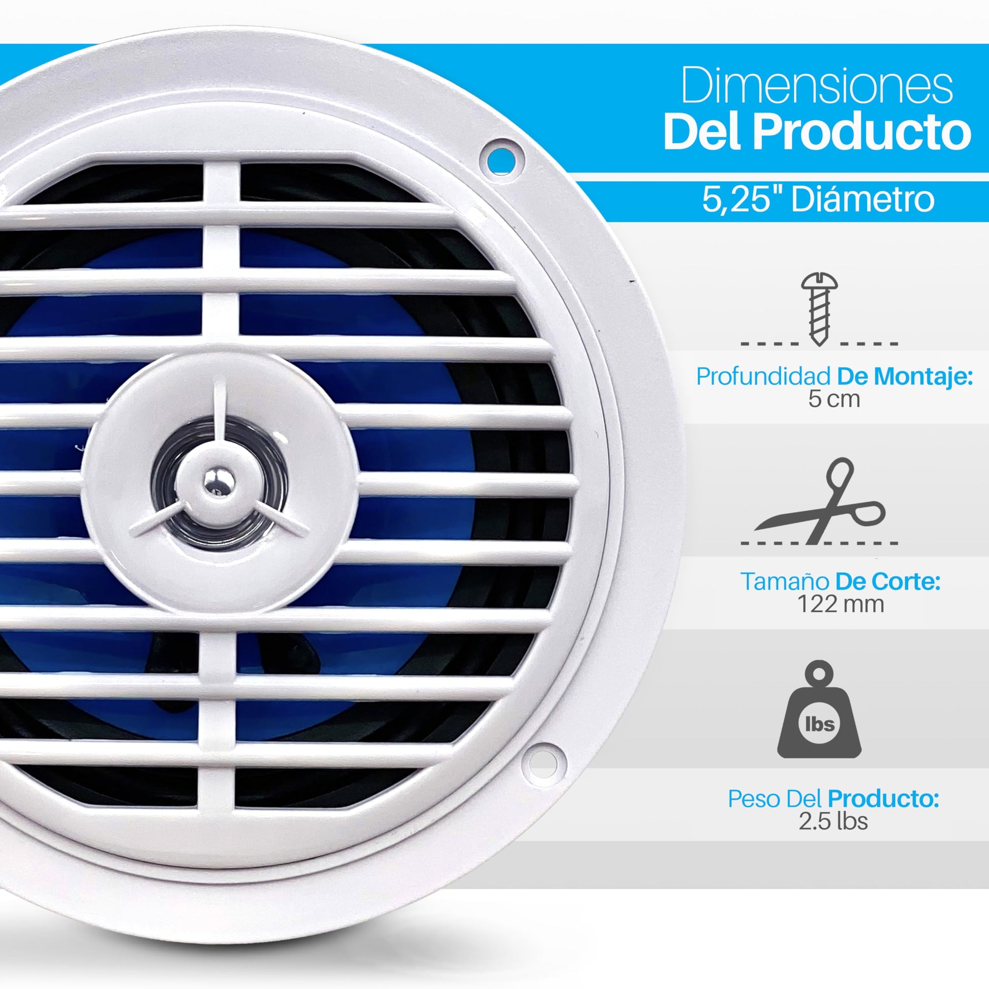 Pyle Bocinas Marinas 5.25 Pulgadas 100 Vatios, 2 Vías, Altavoces para Exteriores, Impermeables y Resistentes, Cono Policarbonato, Borde de Tela, 1 Par