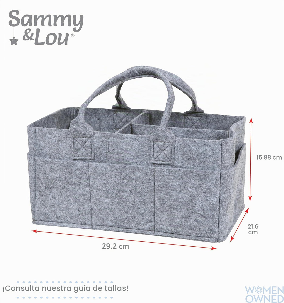 Sammy & Lou - Organizador plegable de fieltro gris claro, diseño dividido para mantener organizados pañales, toallitas y artículos cambiantes, dos asas, 12 x 6 x 8 pulgadas