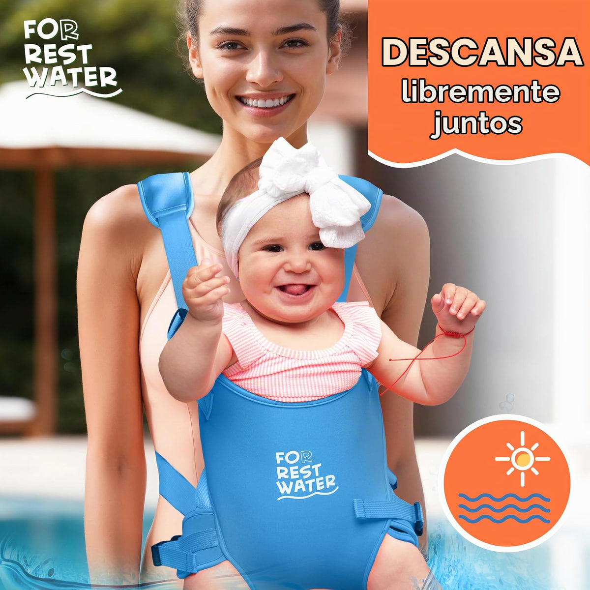 Portabebés para agua de descanso – Eslinga ergonómica de neopreno de alta calidad para diversión en agua y tierra cálida y segura (4-24 meses) – Arnés ajustable para bebés y niños pequeños (Blue)