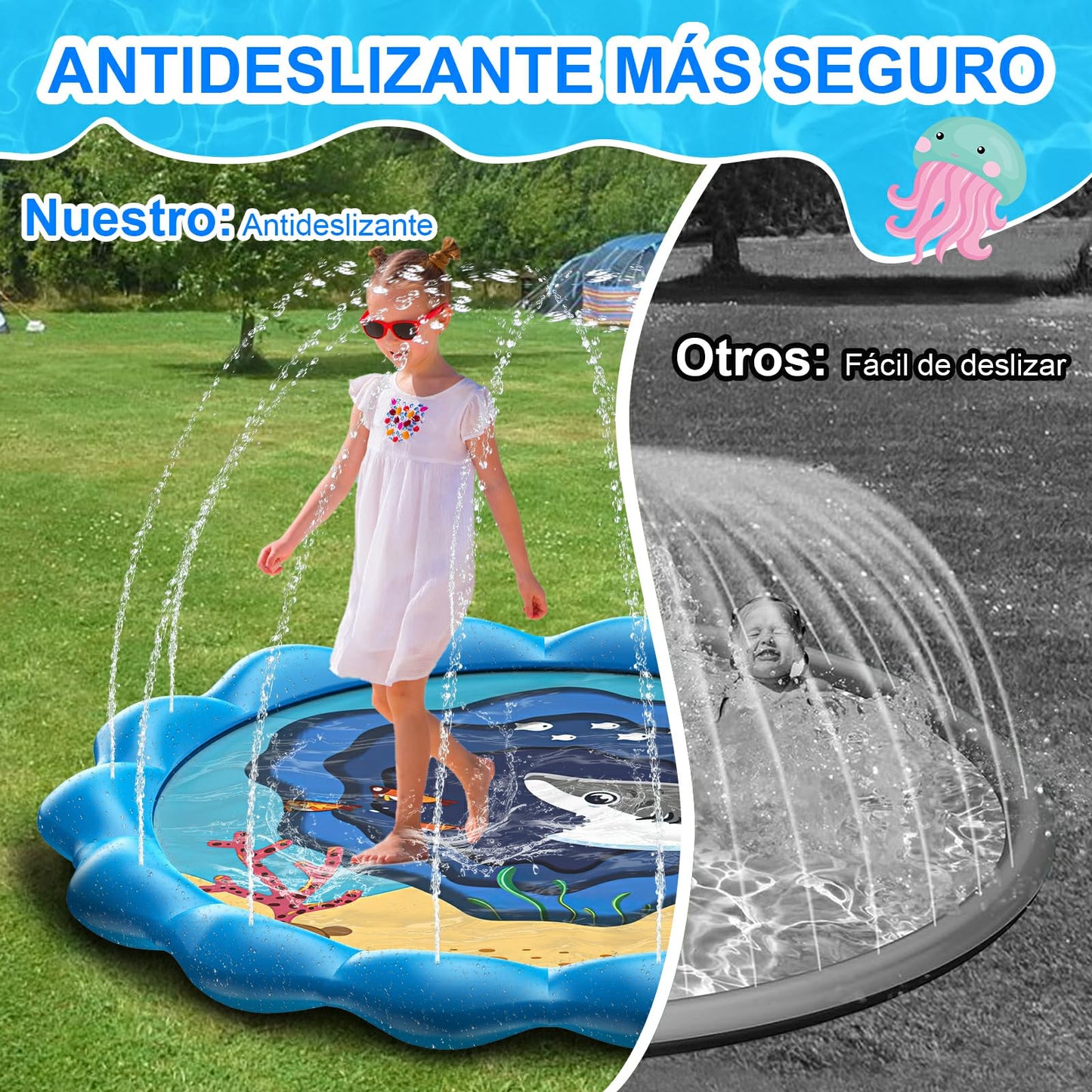 Alberca UIEYAKFR Azul 170CM Ssplash Pad Grueso y Duradero para Niños y Perros