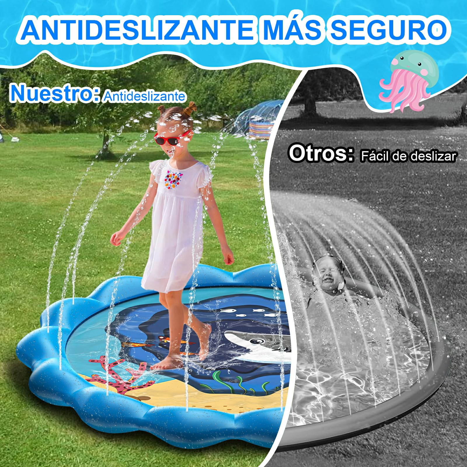 Alberca UIEYAKFR Azul 170CM Ssplash Pad Grueso y Duradero para Niños y Perros