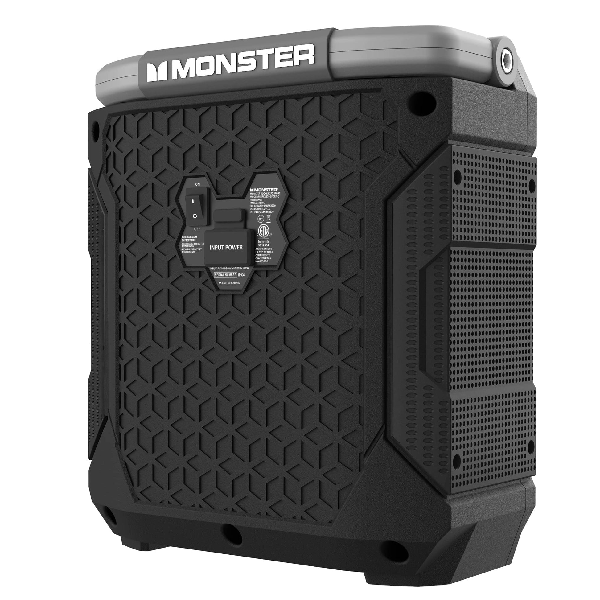 Monster Rocker 270 Sport | Altavoz inalámbrico portátil para interiores y exteriores, 60 vatios, hasta 24 horas de tiempo de reproducción, IPX4 resistente al agua, se conecta a otro altavoz TWS