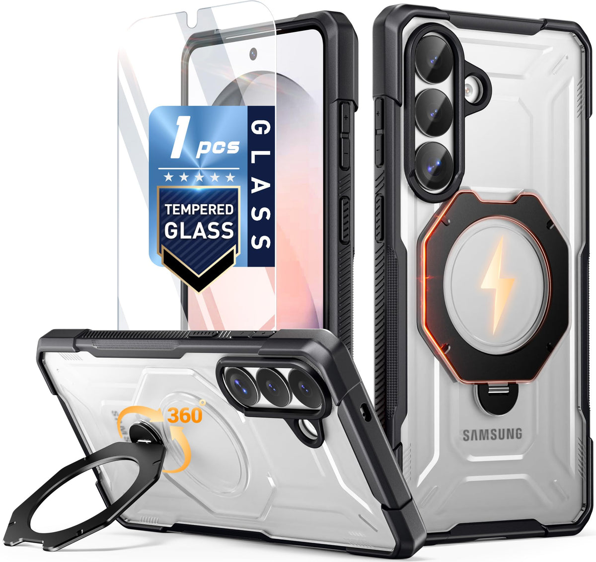 Funda Samsung Galaxy S26 Plus Poetic Negro con Soporte de Anillo Giratorio Compatible con MagSafe