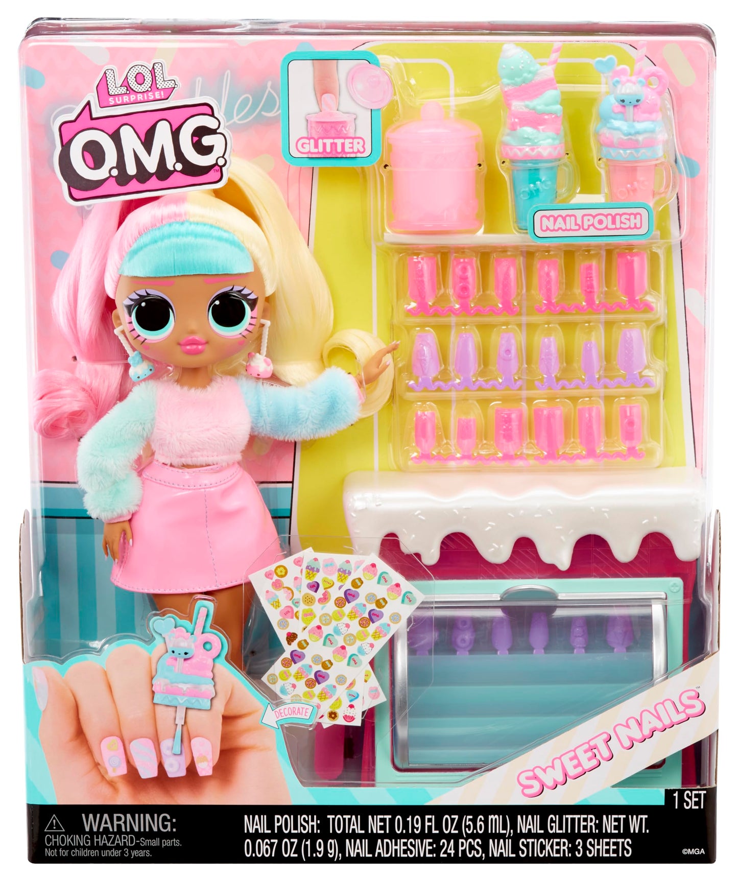 L.O.L. Surprise! OMG Sweet Nails - Candylicious Sprinkles Shop - con 15 sorpresas Que Incluyen Esmalte de uñas Real, uñas postizas, Pegatinas, Purpurina, 1 muñeca de Moda y Mucho más - Edad: 4+ años