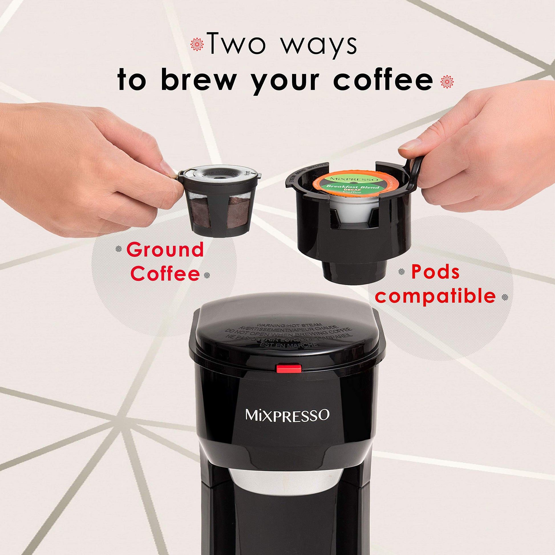 Cafetera Monodosis Mixpresso Diseño Original Compatible K Cup para Viaje