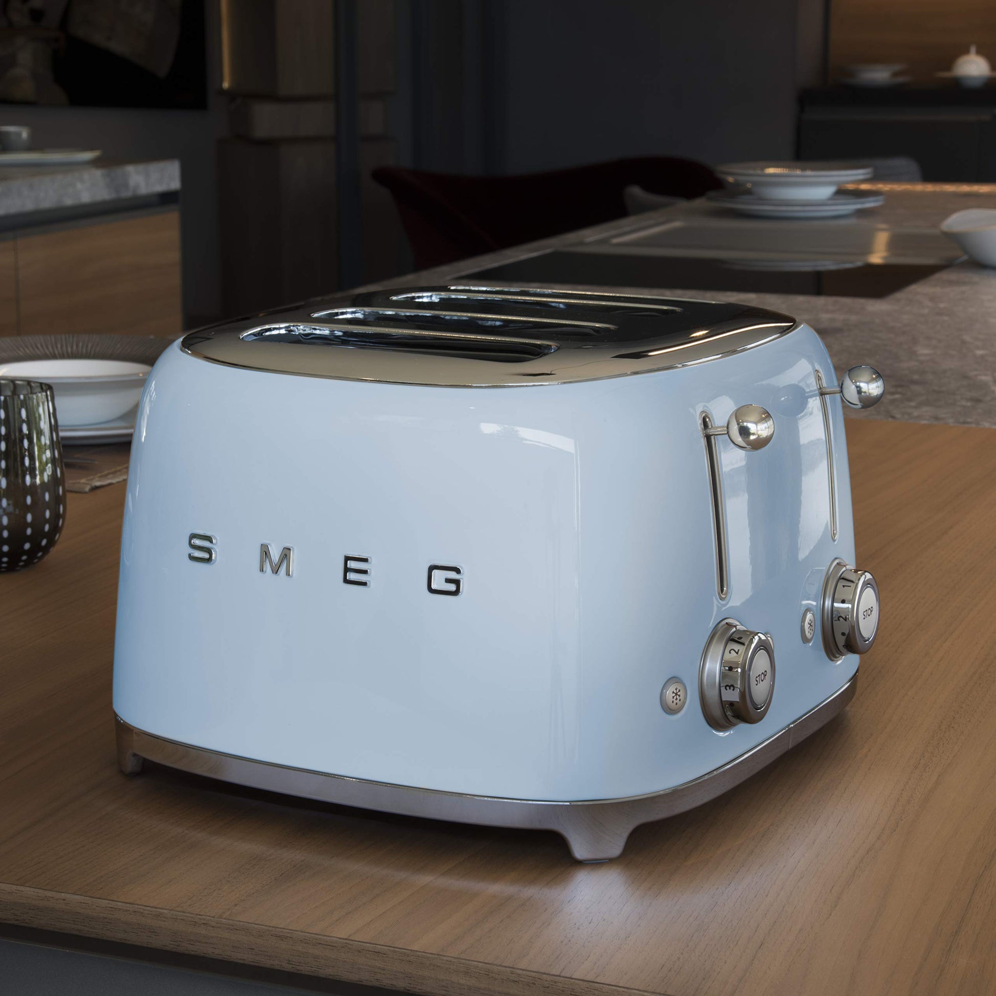 Smeg Tostador 2x2 4 Rebanadas color Azul Pastel, Pequeño, Azul