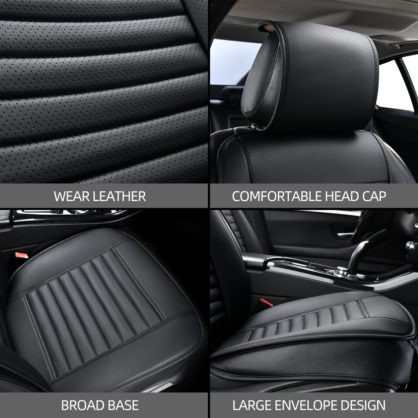 Sunny Color 2 Fundas de Asiento de Coche, Protectores de Lujo Universales Antideslizantes, Cubierta Delantera de Piel Sintética para Asiento del Conductor (Negro)