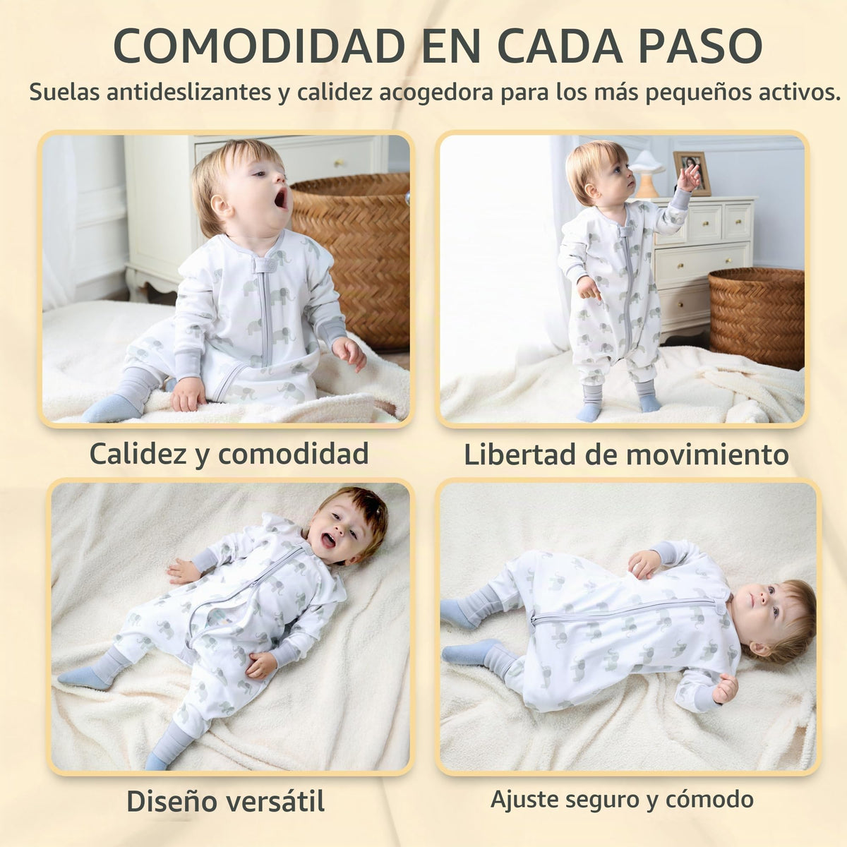 Saco de Dormir para Niños con Pies de Mama Cheetah, Saco de Dormir de Manga Larga 0.5 TOG de Algodón Orgánico para Bebés con Patas, Manta Portátil para Caminantes con Cremallera de 2 Vías, Manta para