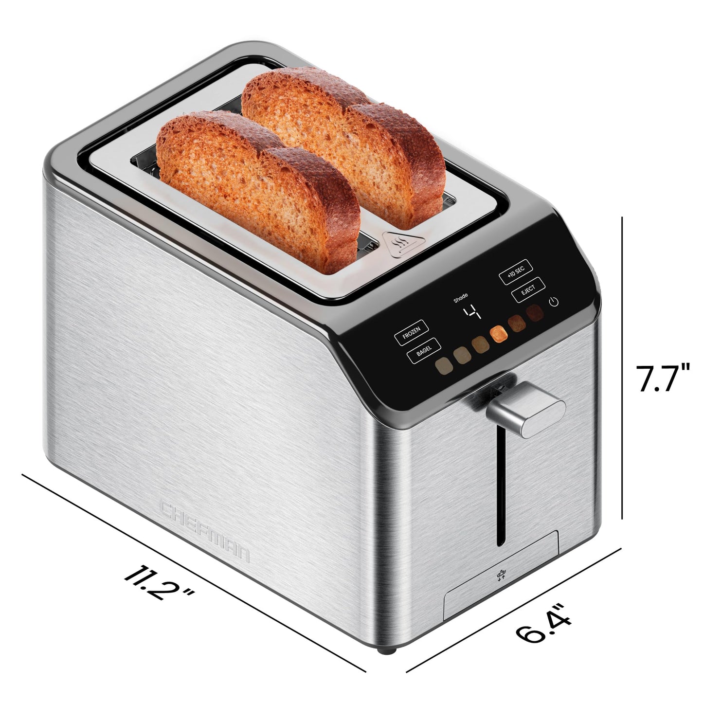 Chefman tostador digital Smart Touch de 2 rebanadas, 6 ajustes de sombra, controles de visualización táctil, ranuras extra anchas para panes gruesos y bagels, + 10 segundos, descongelación, bandeja